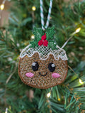 Freestanding Lace Christmas Pudding Ornament, Cute Kawaii Xmas Pudding Bauble, Embroidered Holiday Food Tree Decor