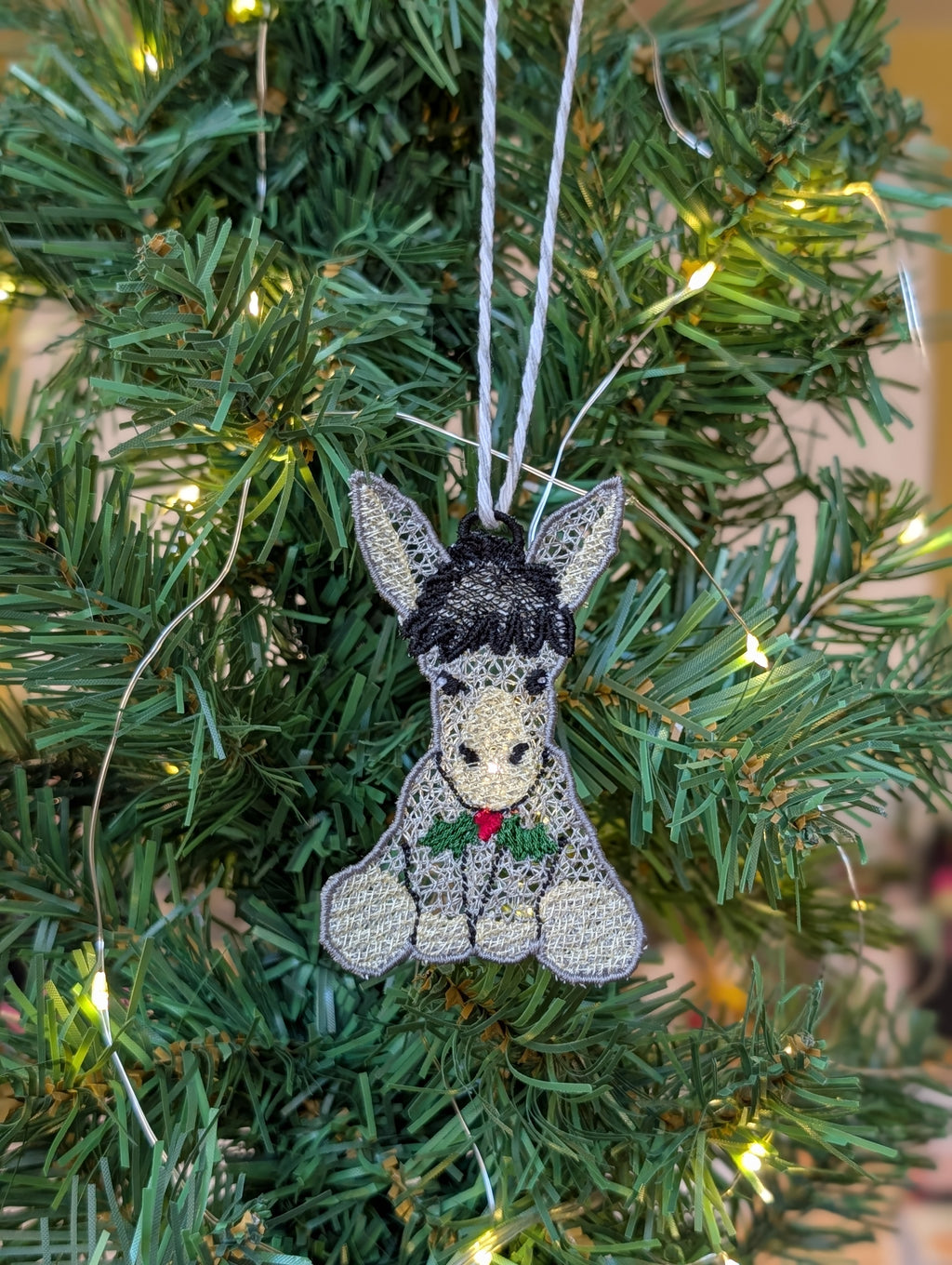 Embroidered Donkey Christmas Ornament, Cute Festive Donkey Tree Decor, Holy Nativity Animal Gift