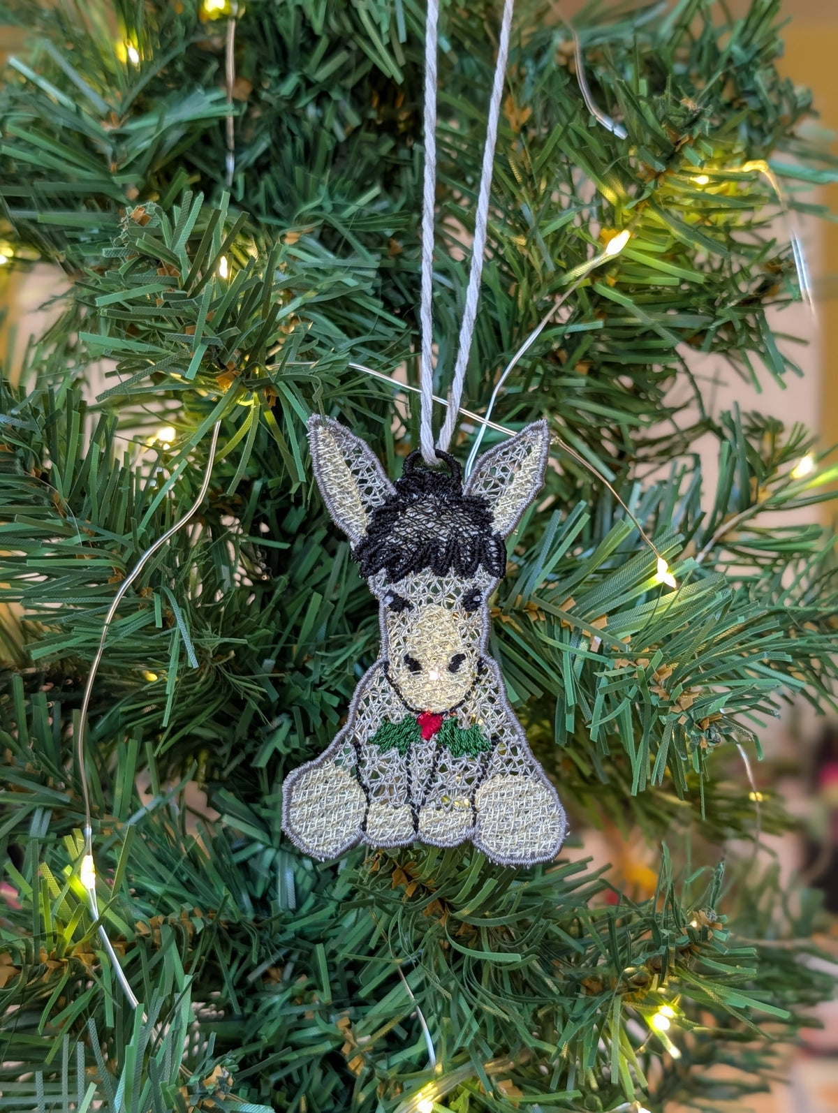 Embroidered Donkey Christmas Ornament, Cute Festive Donkey Tree Decor, Holy Nativity Animal Gift