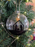 Hand painted Nativity Bauble Christmas Ornament, Holy Family & Wise Men Silhouette, Embroidered Gold Star of Bethlehem,