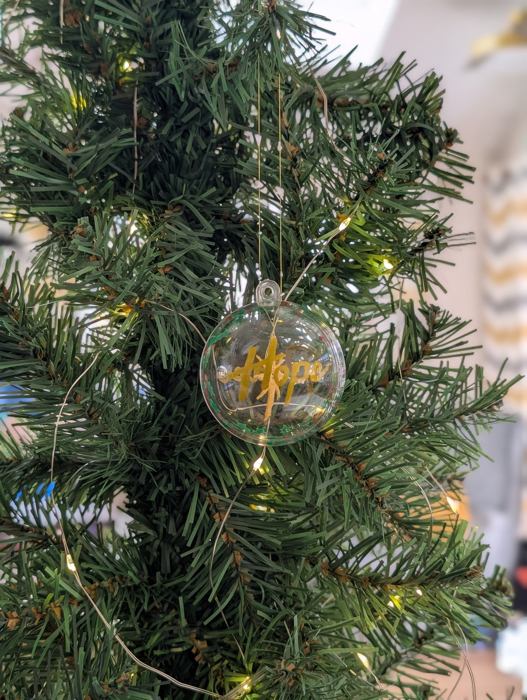 Peace & Hope Christmas Bauble, Floating Embroidered Gold Star Ornament, Hand Lettered Holiday Glass Decor, Christian Festive Keepsake Gift