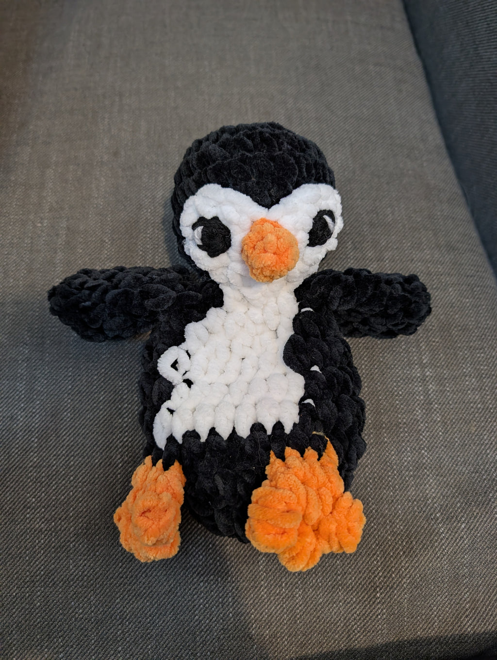 Crochet Penguin lovey Plushie, Chunky Chenille Penguin Amigurumi, Cute Handmade Stuffed Animal Toy