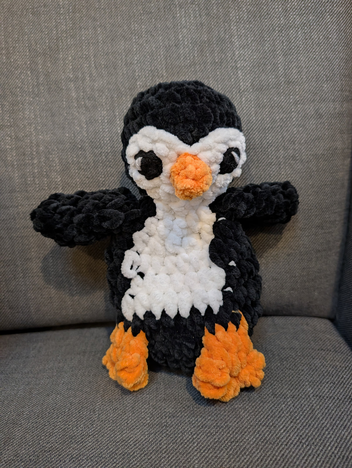 Crochet Penguin lovey Plushie, Chunky Chenille Penguin Amigurumi, Cute Handmade Stuffed Animal Toy