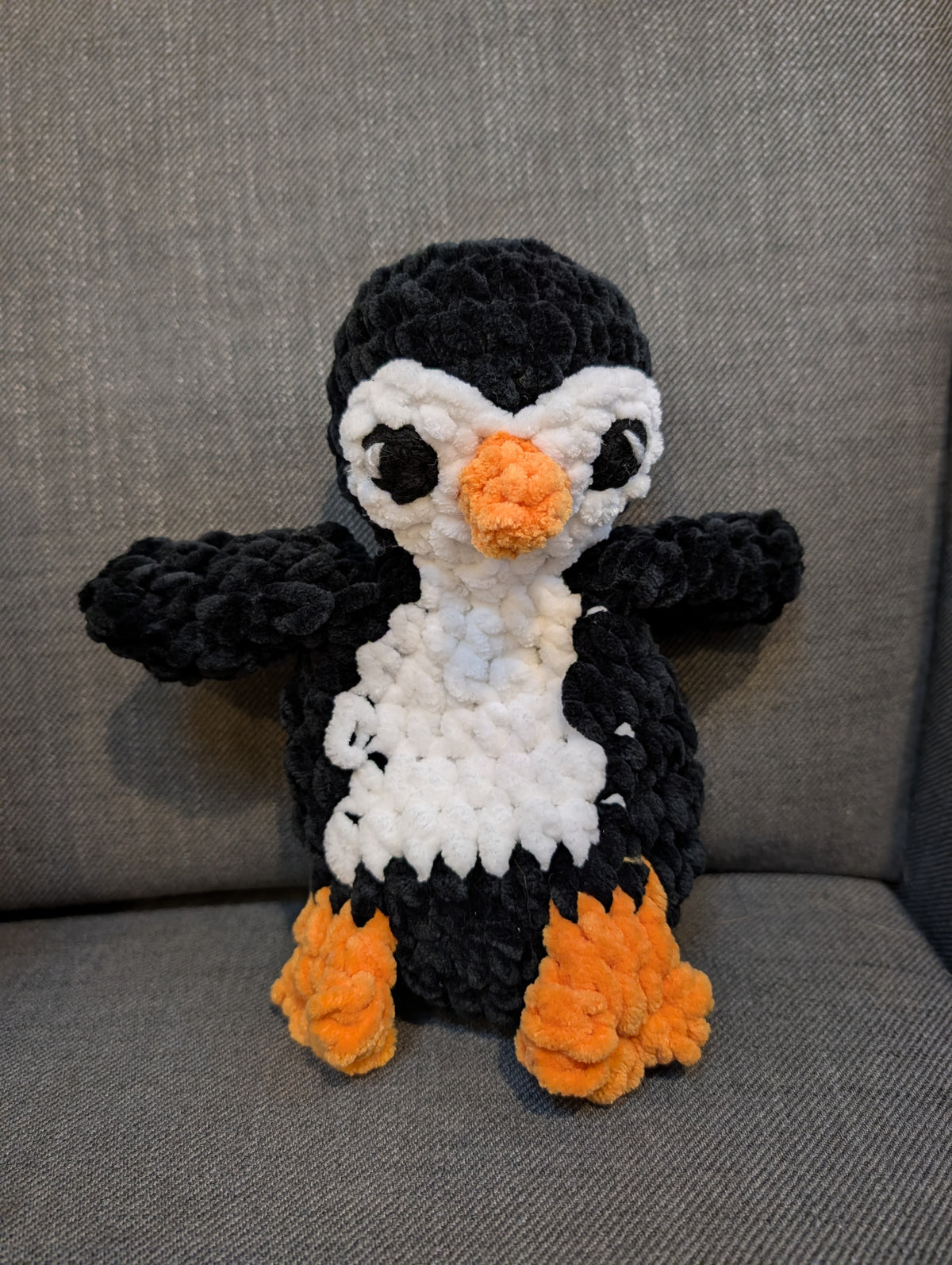 Crochet Penguin lovey Plushie, Chunky Chenille Penguin Amigurumi, Cute Handmade Stuffed Animal Toy