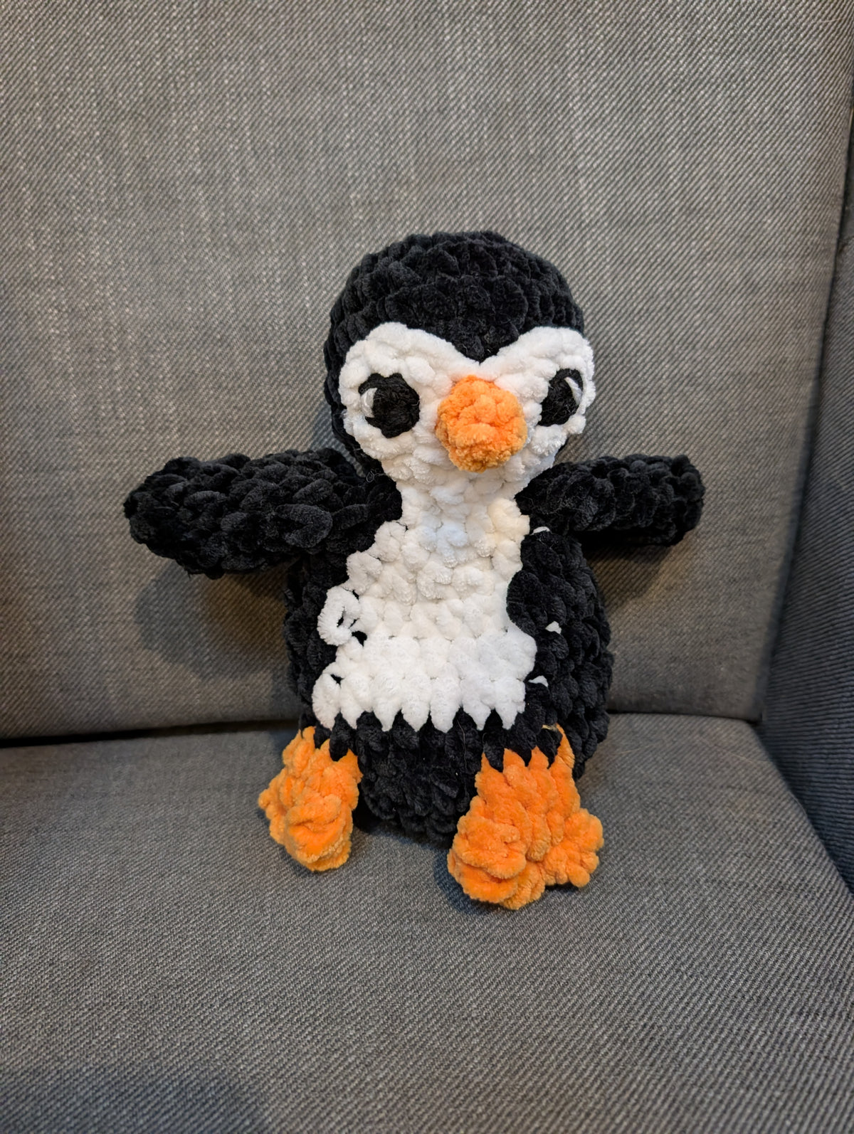 Crochet Penguin lovey Plushie, Chunky Chenille Penguin Amigurumi, Cute Handmade Stuffed Animal Toy
