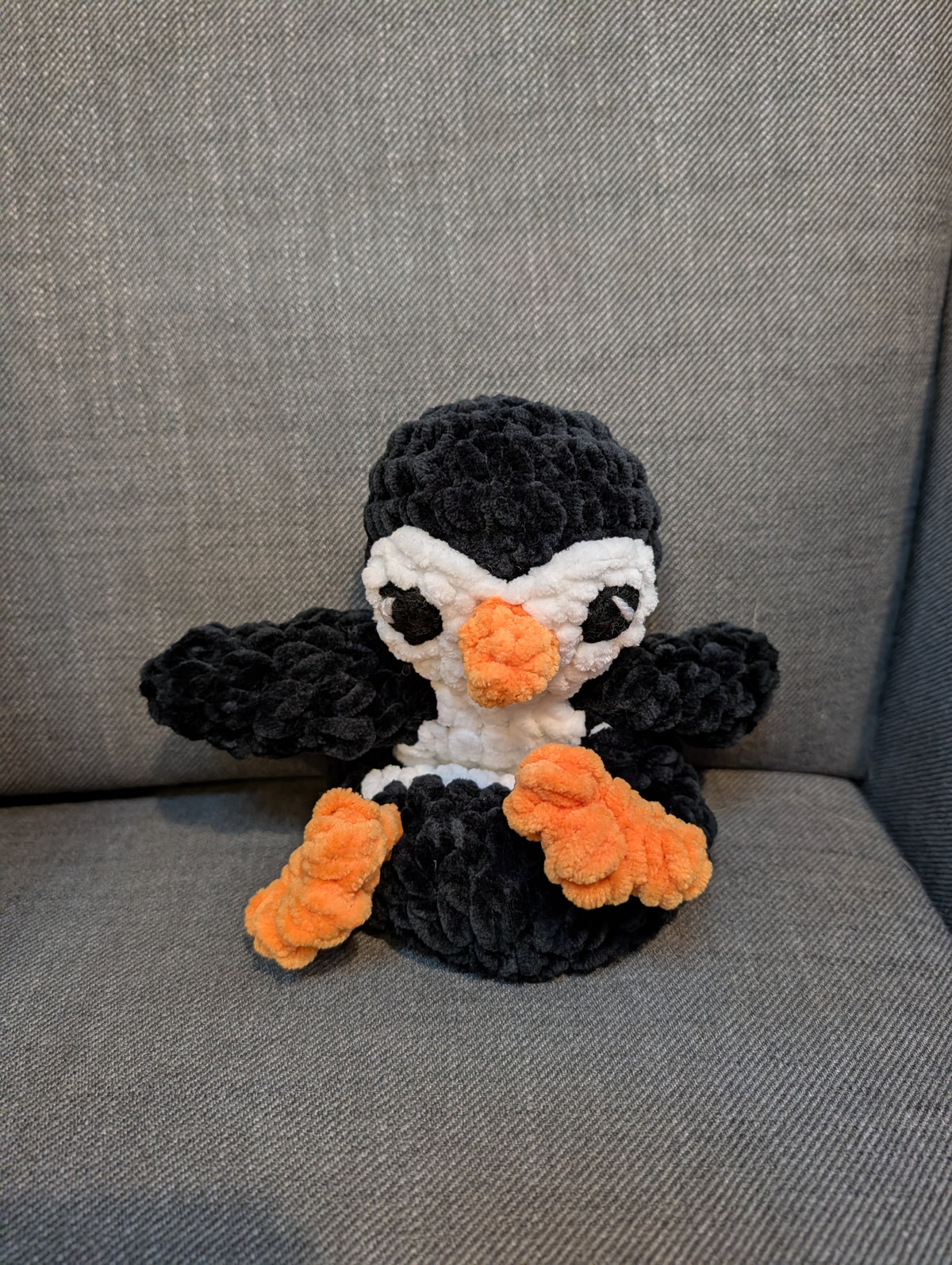 Crochet Penguin lovey Plushie, Chunky Chenille Penguin Amigurumi, Cute Handmade Stuffed Animal Toy