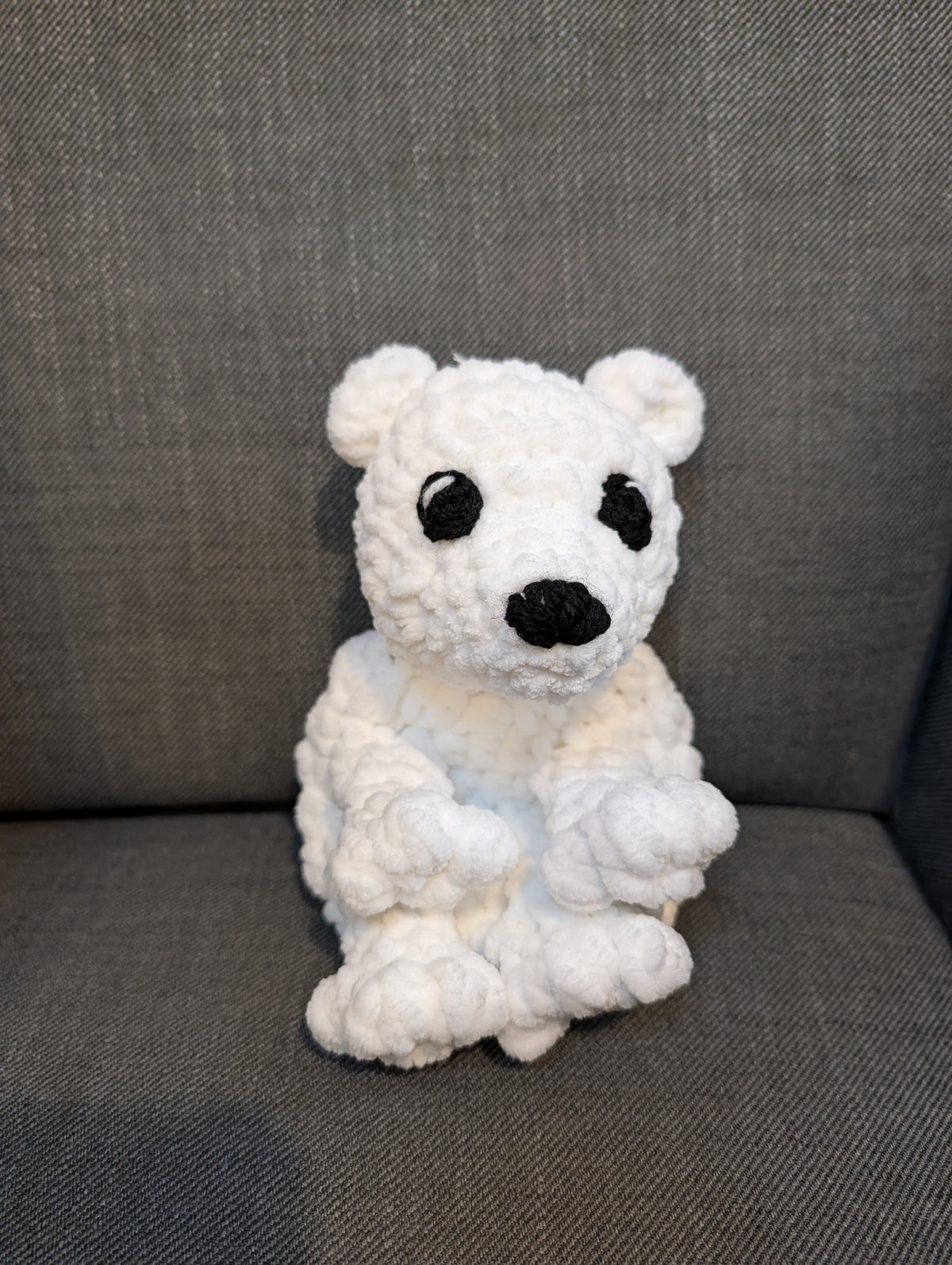 Crochet Polar Bear Plushie, Lying Down Chenille Bear Amigurumi, Cute Handmade Arctic Animal Toy