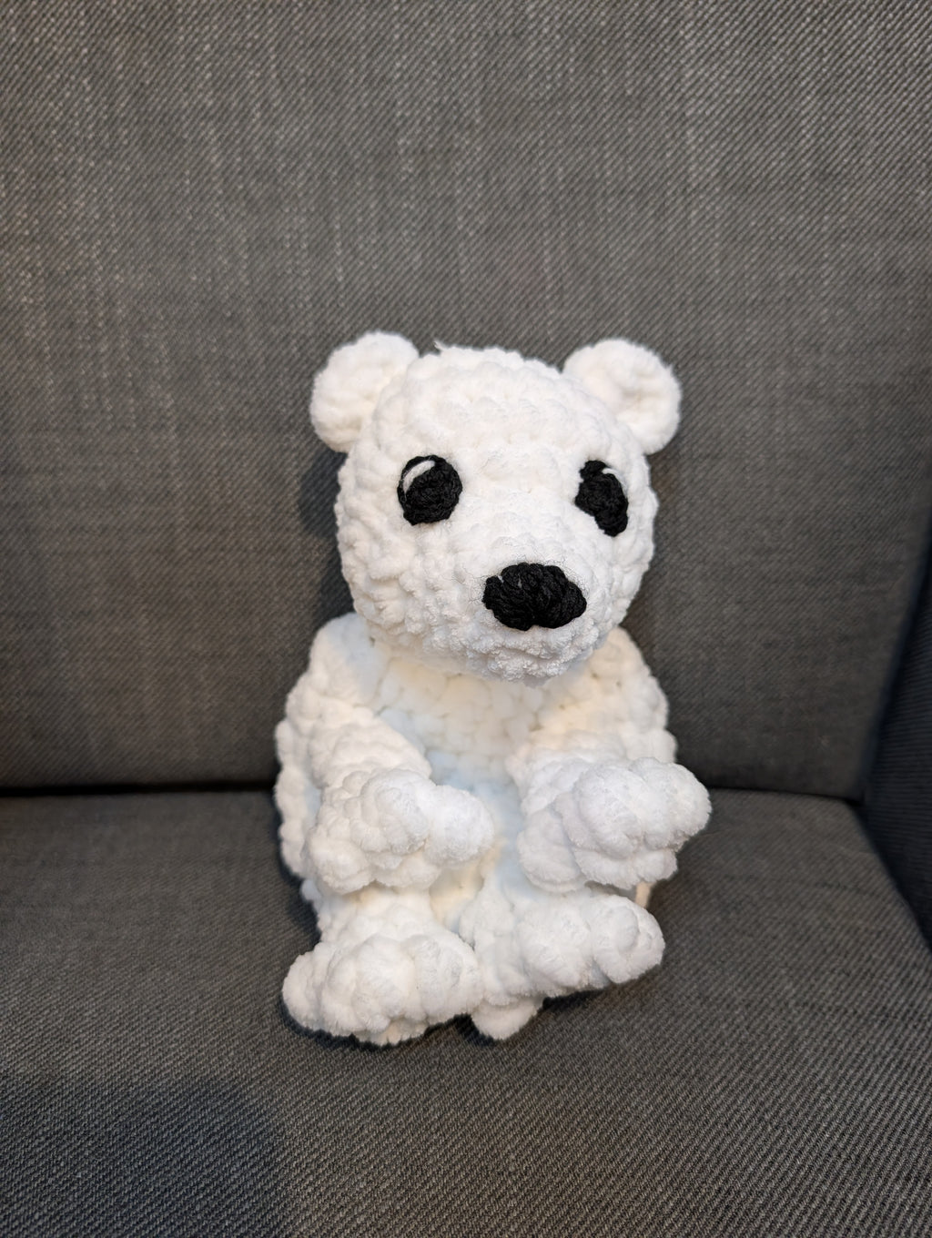 Crochet Polar Bear Plushie, Lying Down Chenille Bear Amigurumi, Cute Handmade Arctic Animal Toy