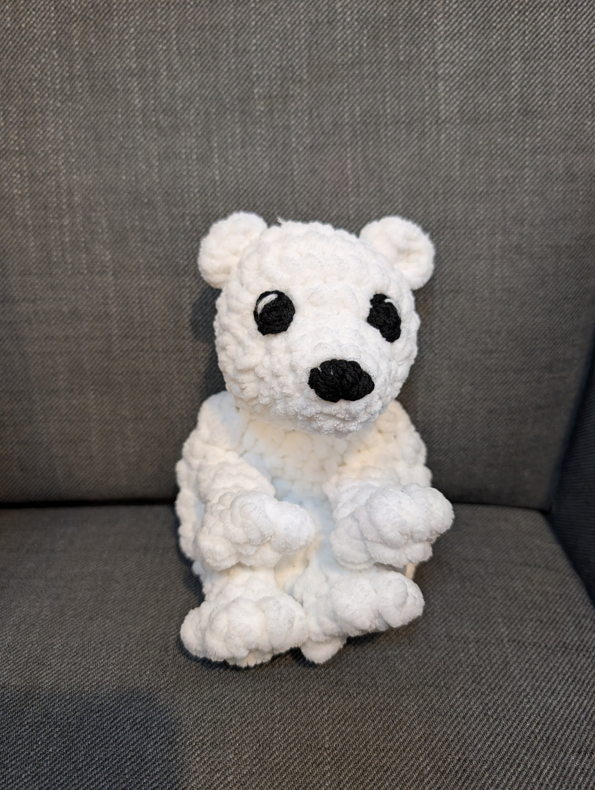 Crochet Polar Bear Plushie, Lying Down Chenille Bear Amigurumi, Cute Handmade Arctic Animal Toy