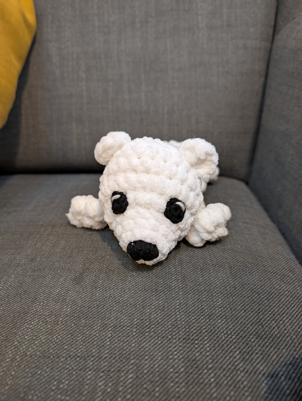 Crochet Polar Bear Plushie, Lying Down Chenille Bear Amigurumi, Cute Handmade Arctic Animal Toy