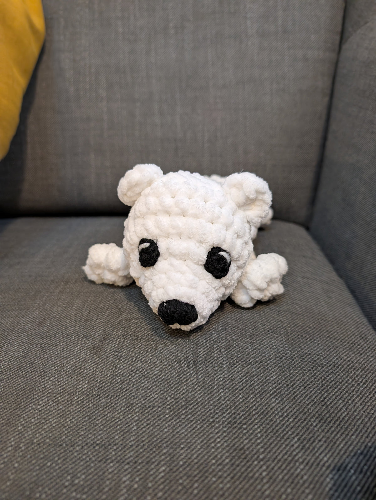 Crochet Polar Bear Plushie, Lying Down Chenille Bear Amigurumi, Cute Handmade Arctic Animal Toy