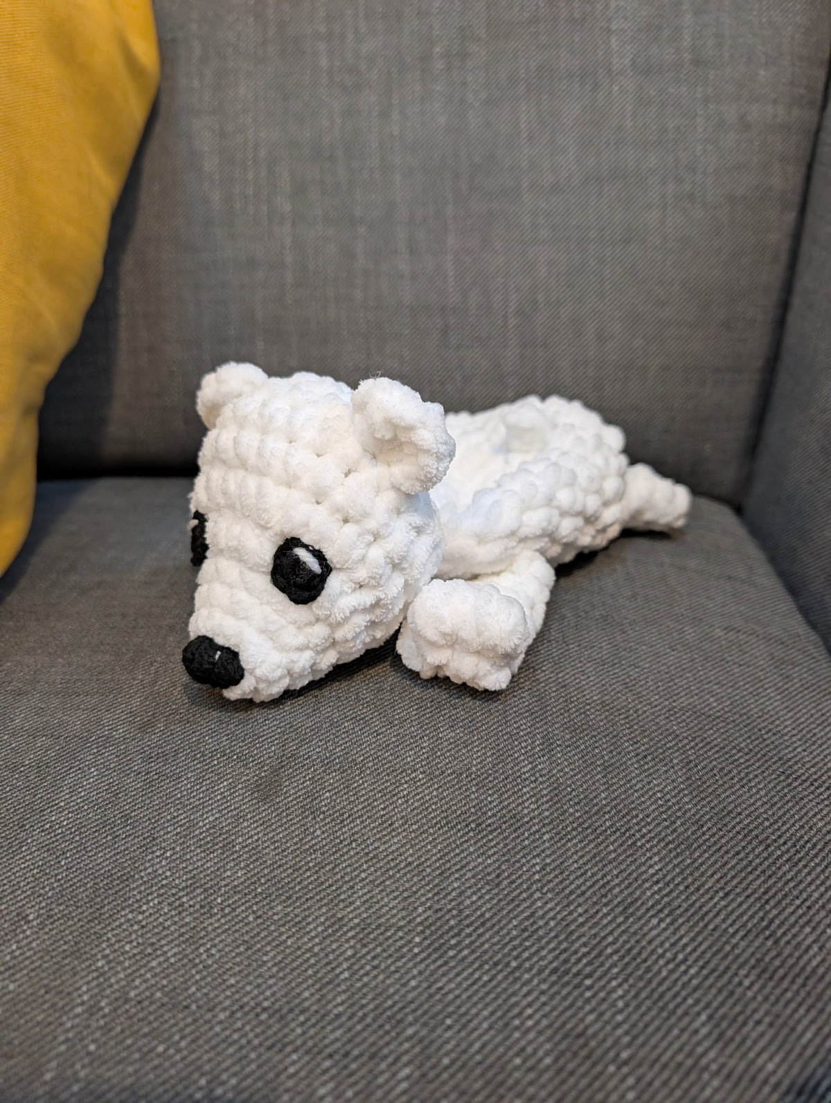 Crochet Polar Bear Plushie, Lying Down Chenille Bear Amigurumi, Cute Handmade Arctic Animal Toy