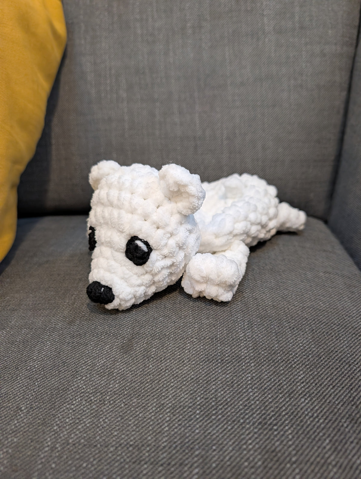 Crochet Polar Bear Plushie, Lying Down Chenille Bear Amigurumi, Cute Handmade Arctic Animal Toy