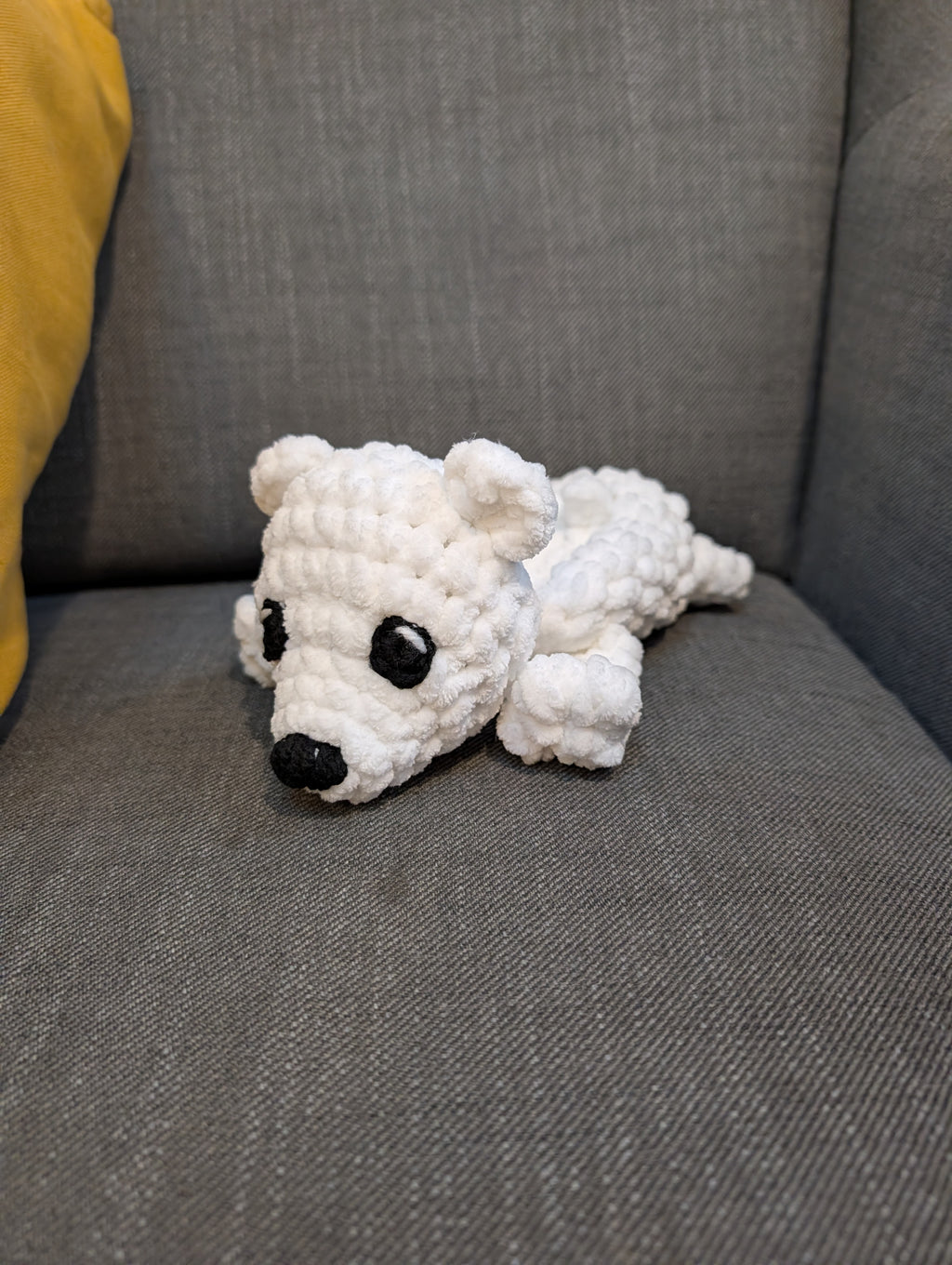 Crochet Polar Bear Plushie, Lying Down Chenille Bear Amigurumi, Cute Handmade Arctic Animal Toy