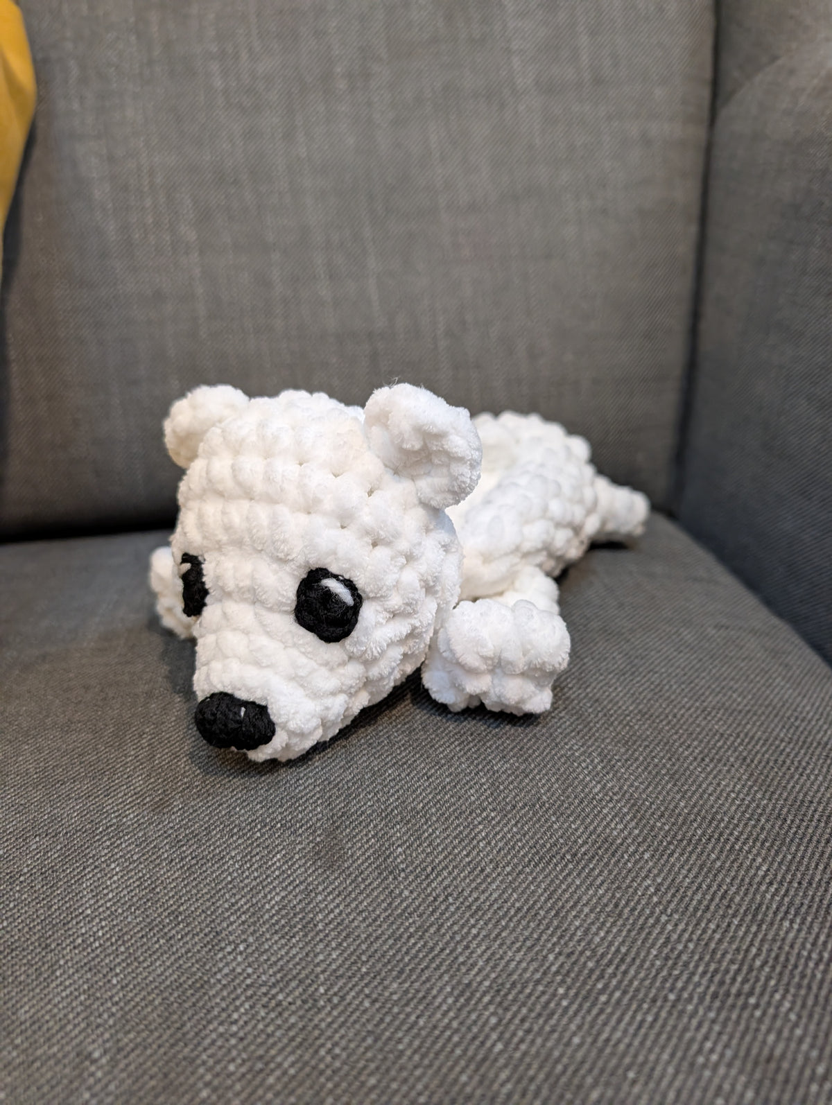 Crochet Polar Bear Plushie, Lying Down Chenille Bear Amigurumi, Cute Handmade Arctic Animal Toy