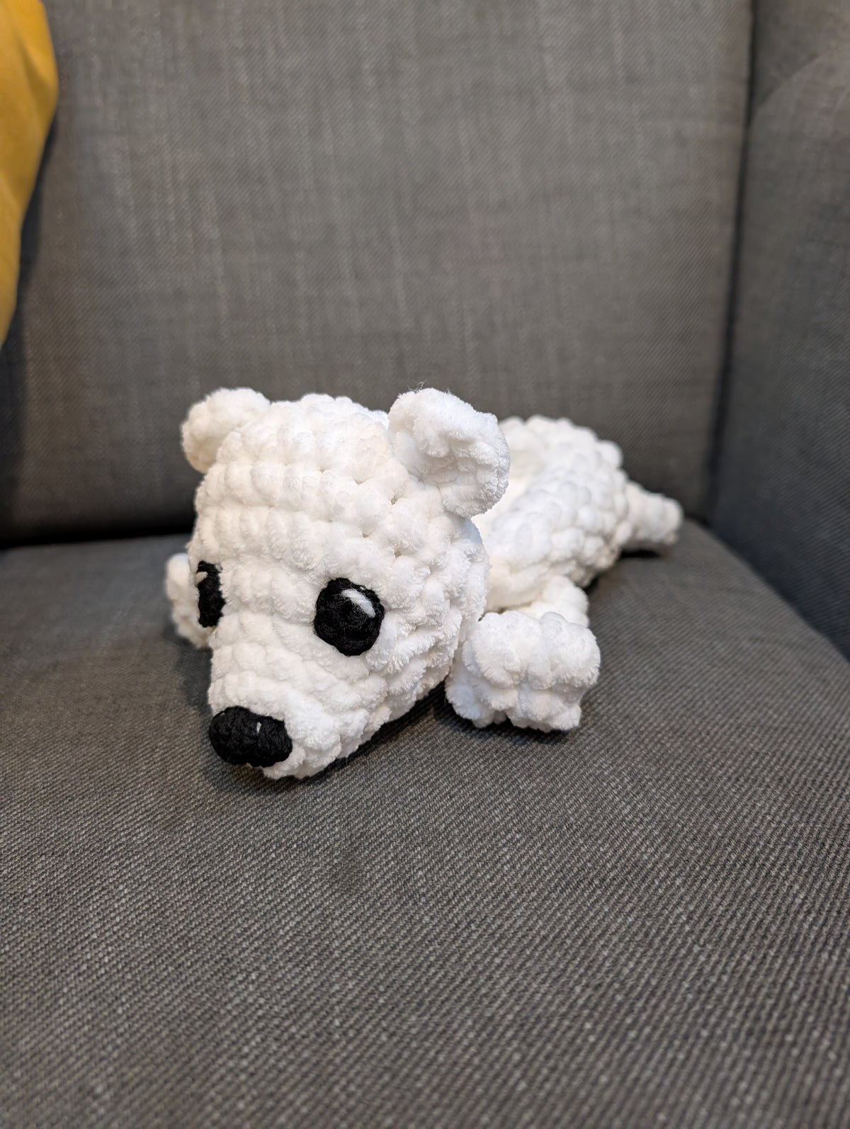 Crochet Polar Bear Plushie, Lying Down Chenille Bear Amigurumi, Cute Handmade Arctic Animal Toy