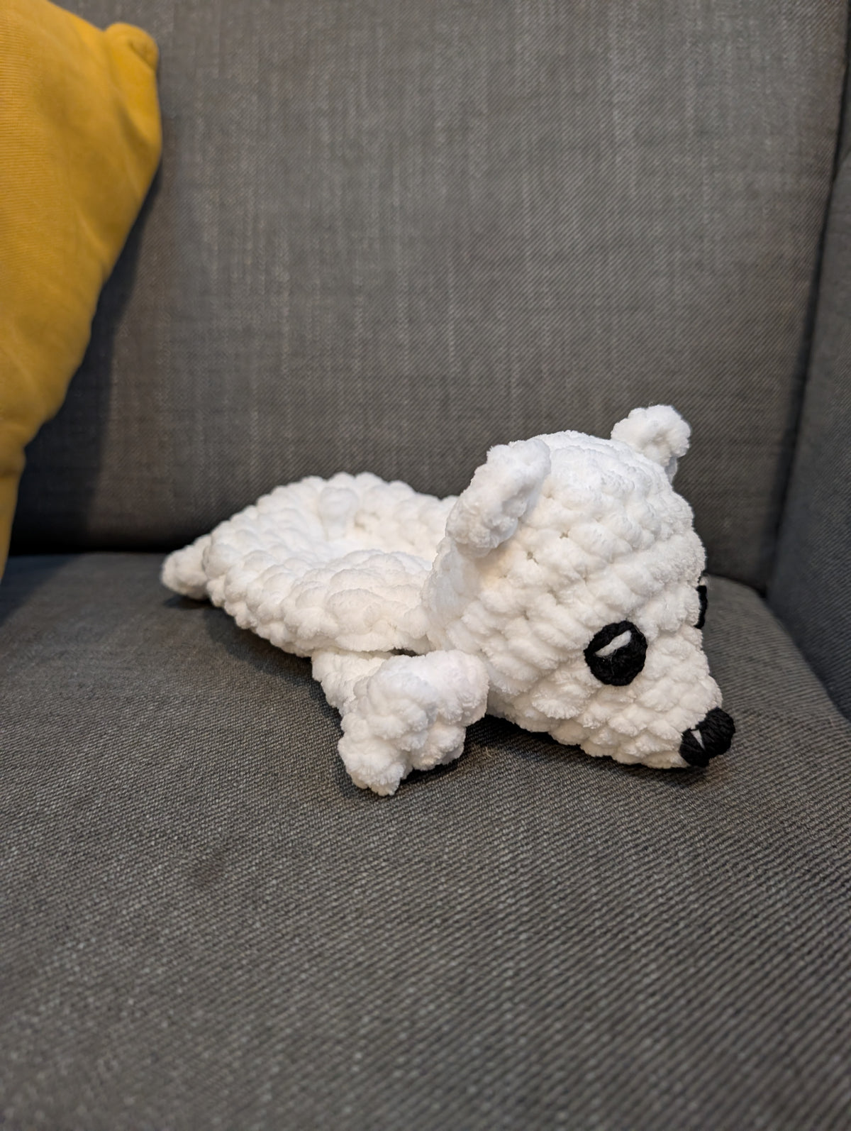 Crochet Polar Bear Plushie, Lying Down Chenille Bear Amigurumi, Cute Handmade Arctic Animal Toy