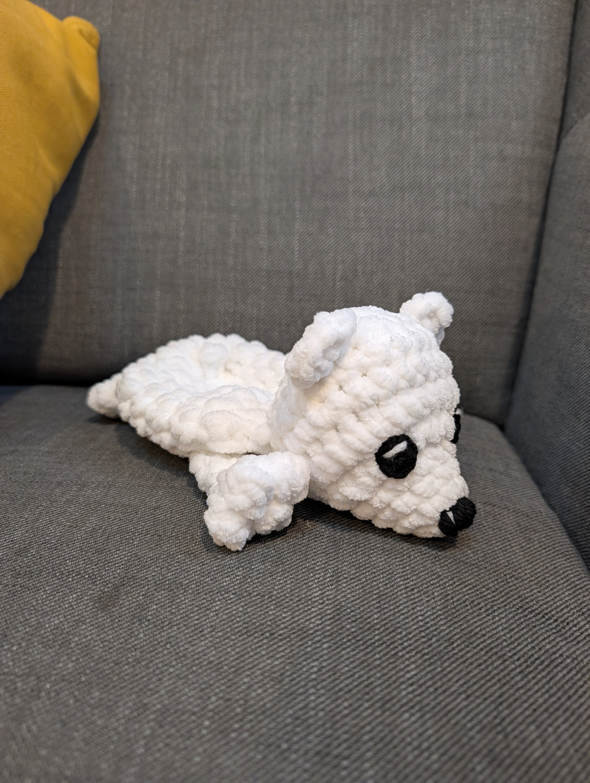 Crochet Polar Bear Plushie, Lying Down Chenille Bear Amigurumi, Cute Handmade Arctic Animal Toy