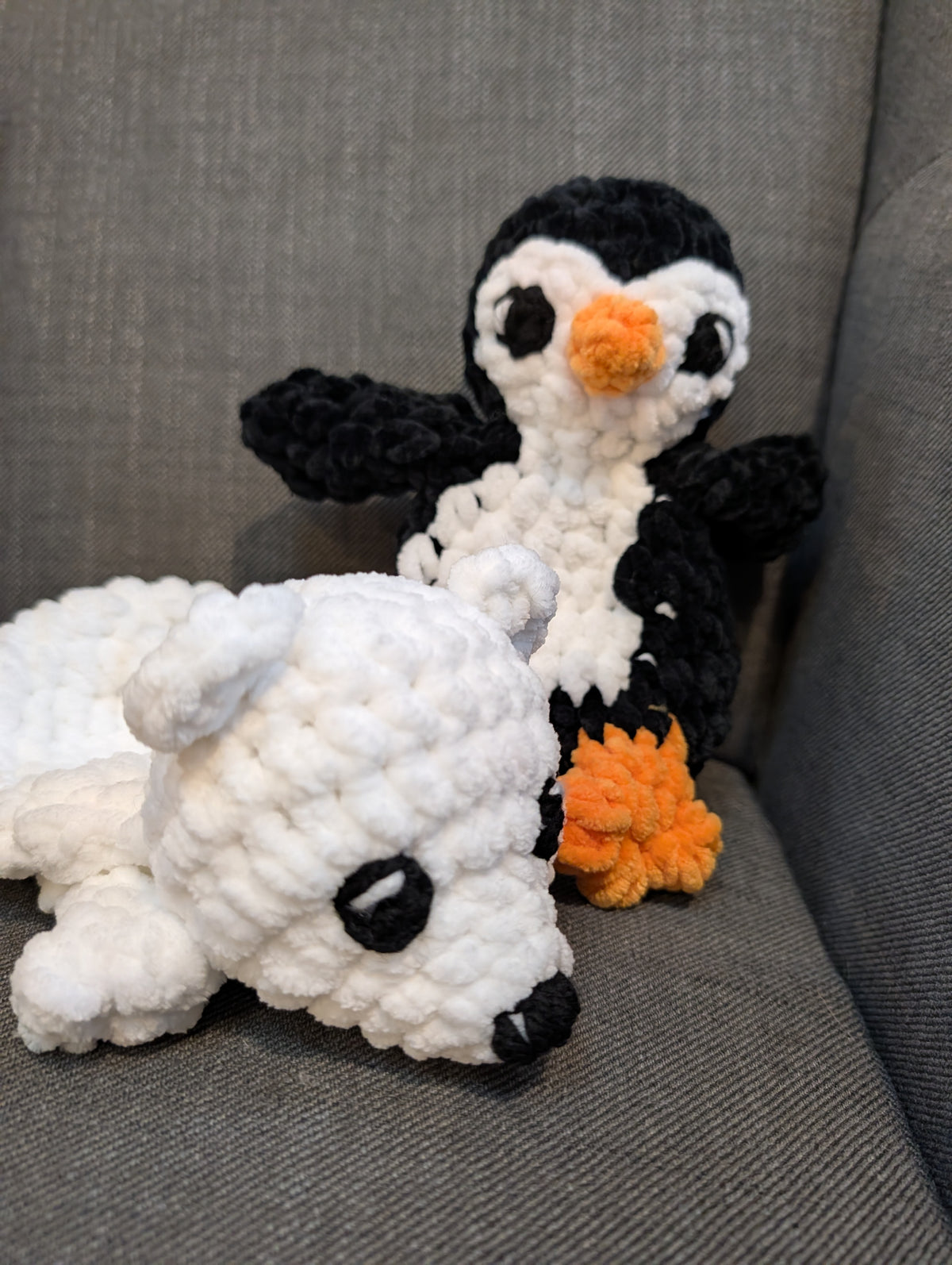 Crochet Penguin lovey Plushie, Chunky Chenille Penguin Amigurumi, Cute Handmade Stuffed Animal Toy