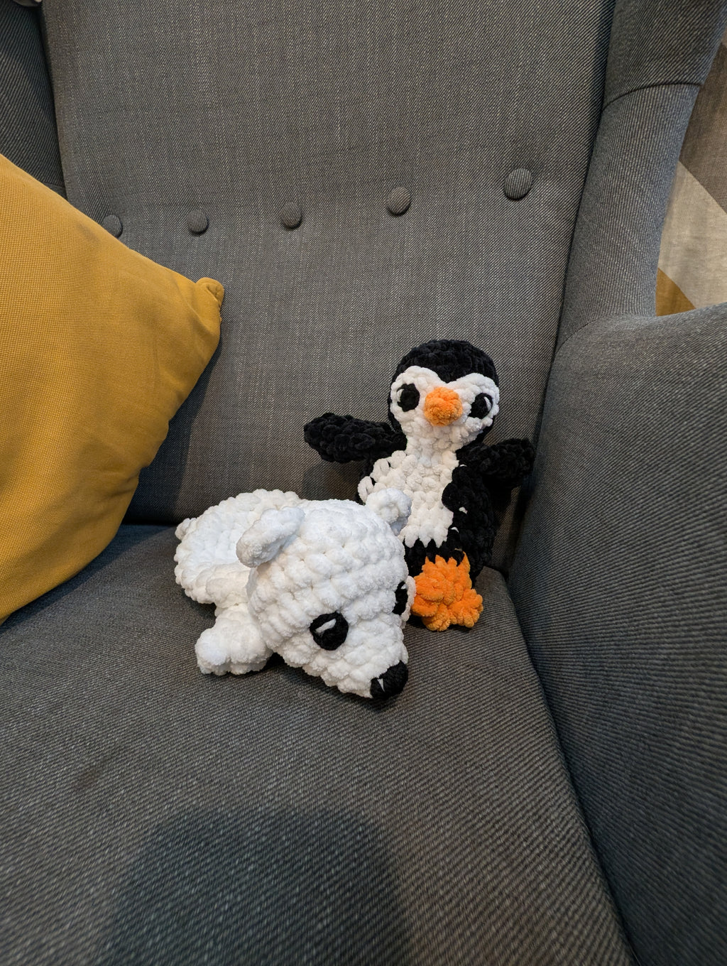 Crochet Polar Bear Plushie, Lying Down Chenille Bear Amigurumi, Cute Handmade Arctic Animal Toy