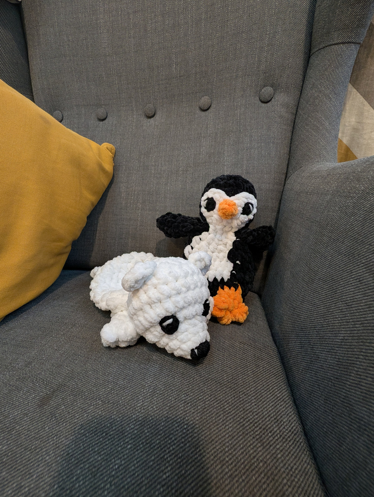 Crochet Polar Bear Plushie, Lying Down Chenille Bear Amigurumi, Cute Handmade Arctic Animal Toy