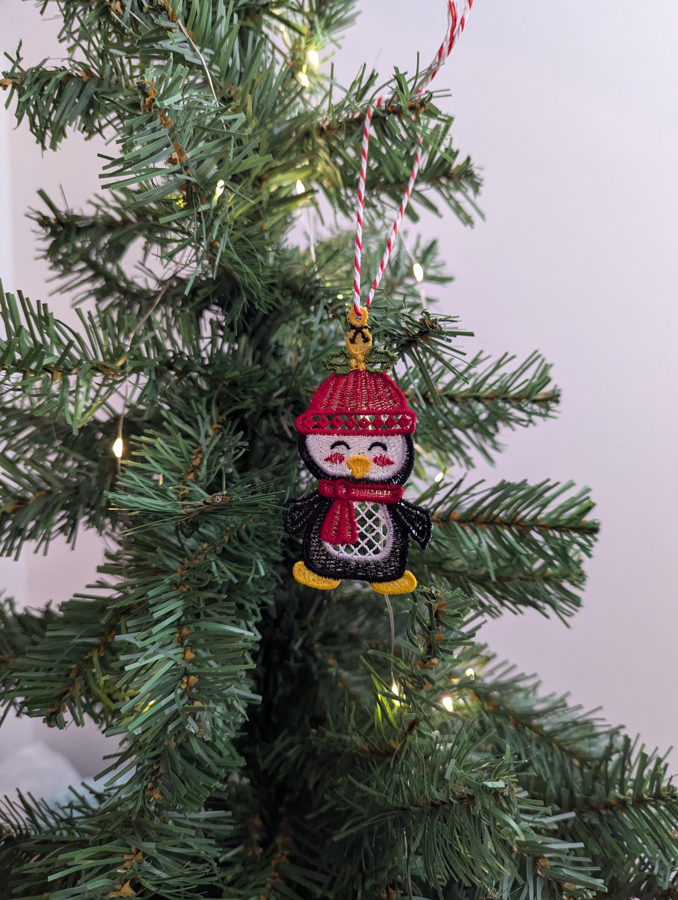 Embroidered Christmas Penguin Ornament: Hanging Decoration