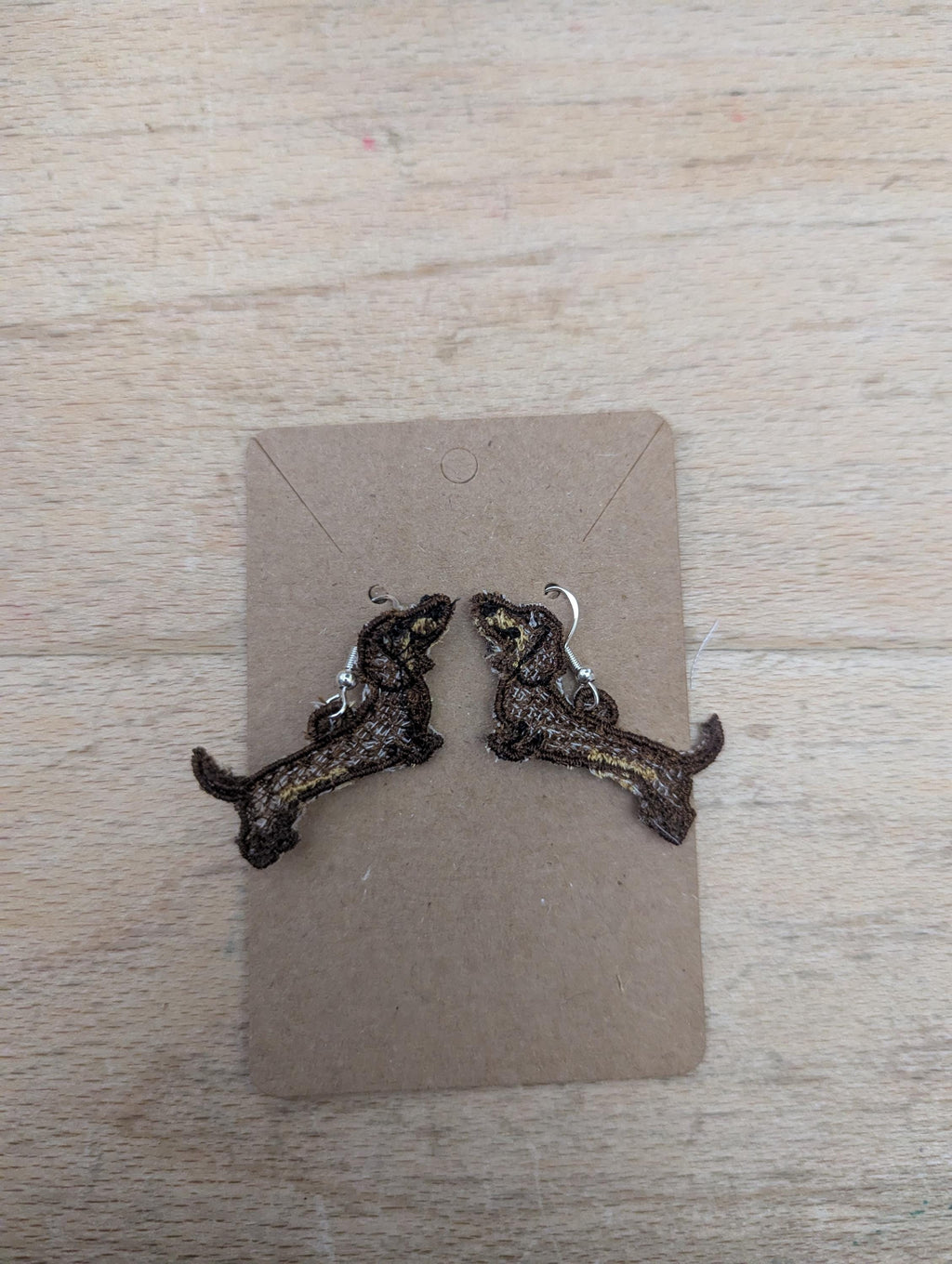 Embroidered Dachshund Earrings: Sausage Dog Dangle Jewelry