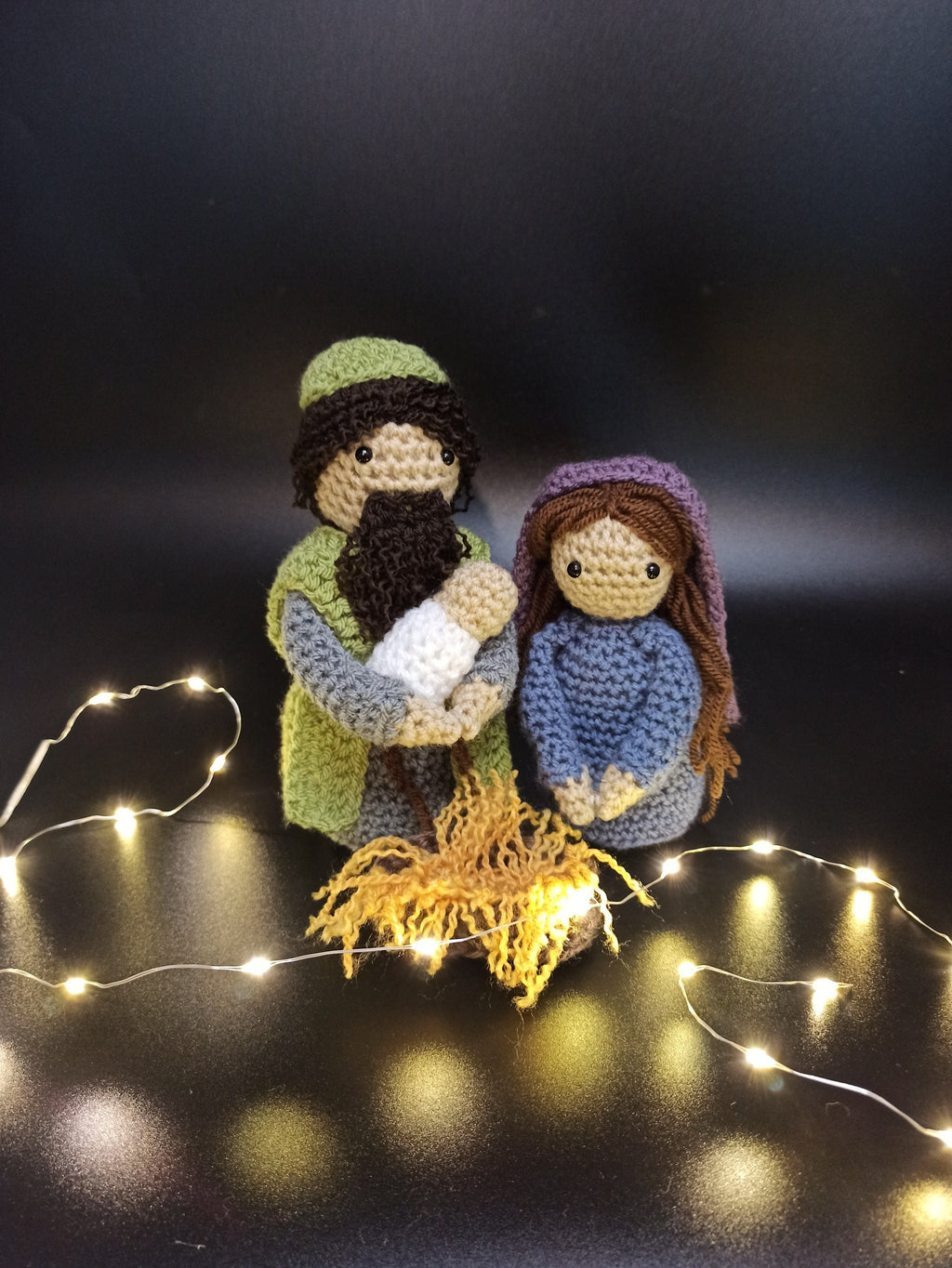 Handmade Crochet Nativity Set: Mary, Joseph, Jesus, Manger