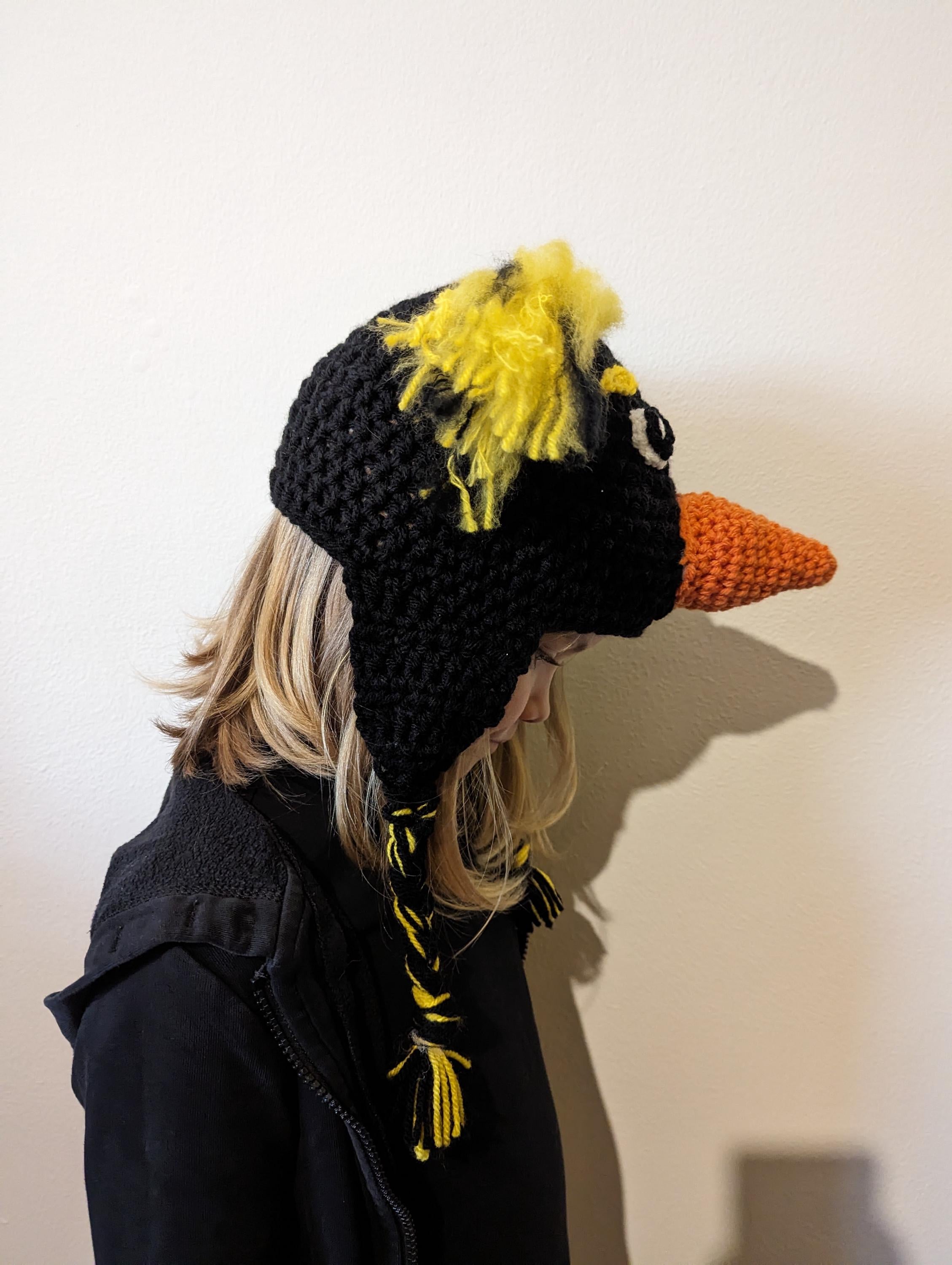 Crochet rockhopper penguin hat, toddler, child, adult sizes