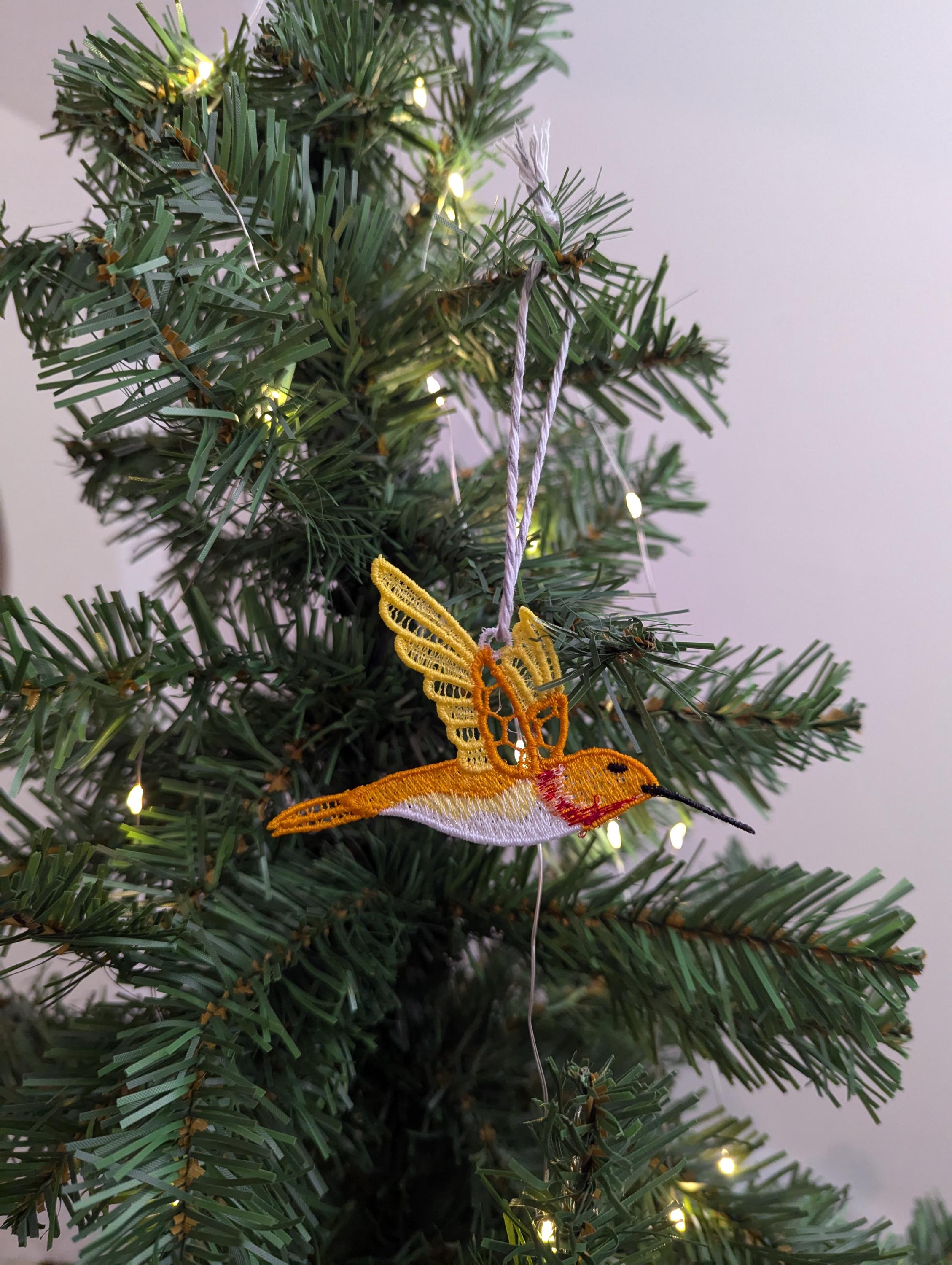 Lace Hummingbird Ornament: Machine Embroidery Hanging Decoration