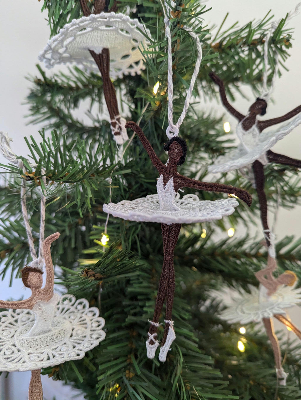 Lacey Ballerina Christmas Ornament, Machine Embroidery Dancer Decoration