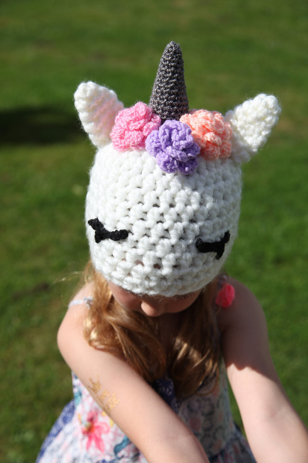 Unicorn novelty winter crochet hat, toddler, child, adult size