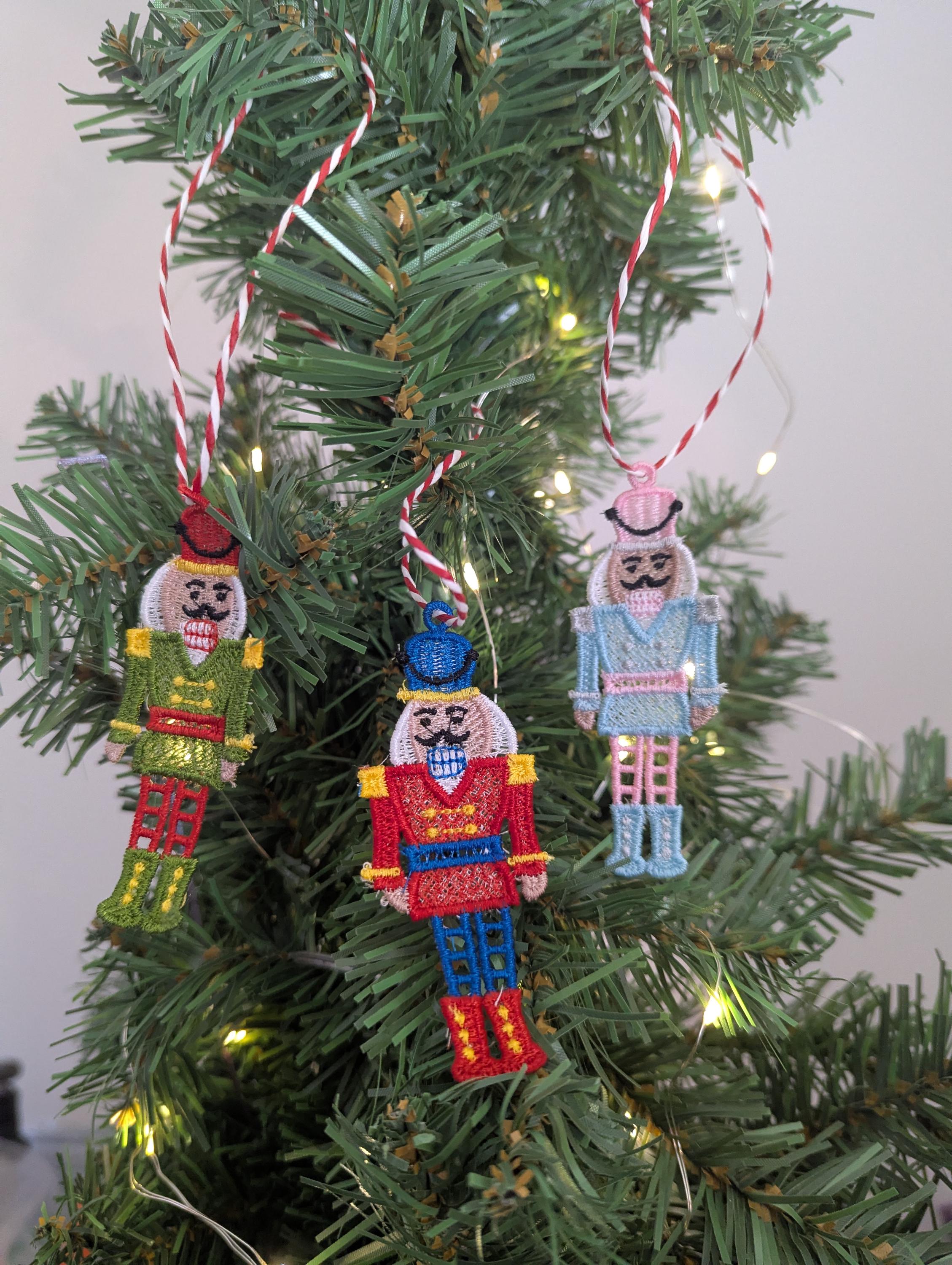 Machine Embroidery Nutcracker Ornament: Colorful Tree Decoration