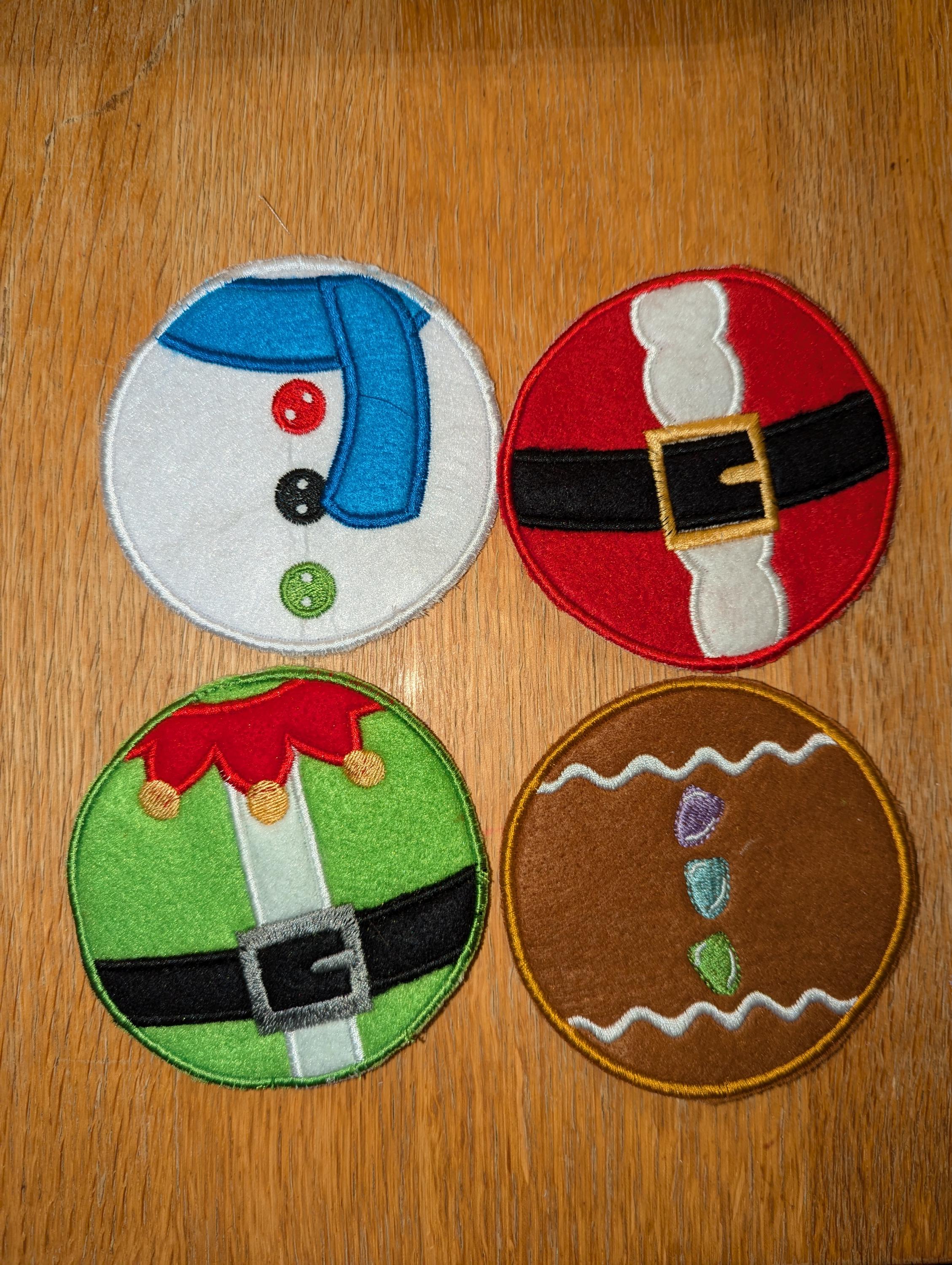 Felt Christmas Coasters: Santa, Snowman, Elf, Gingerbread - Set of 4