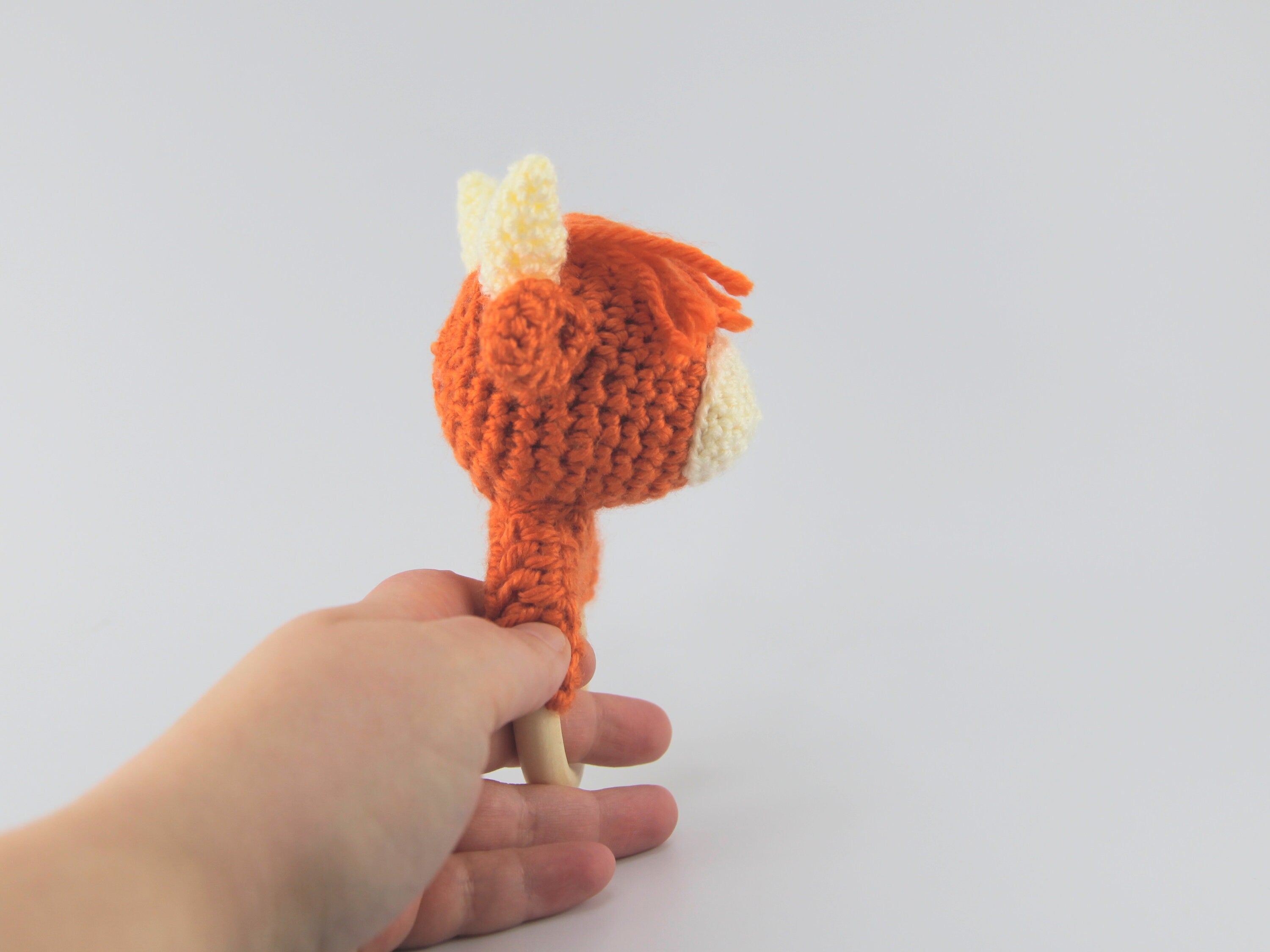 Crochet Highland Cow Teether Rattle, Wooden Teething Ring