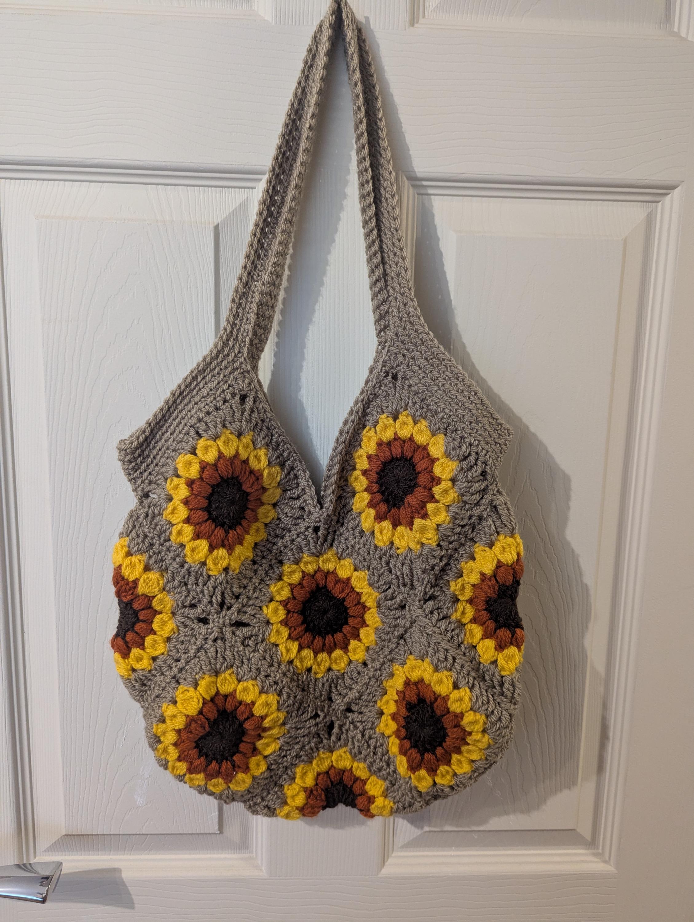 Sac crochet tournesol, sac granny square