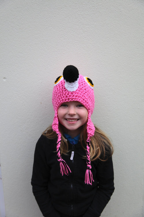 Crochet Flamingo hat, winter novelty hat, newborn, toddler, child, adult sizes