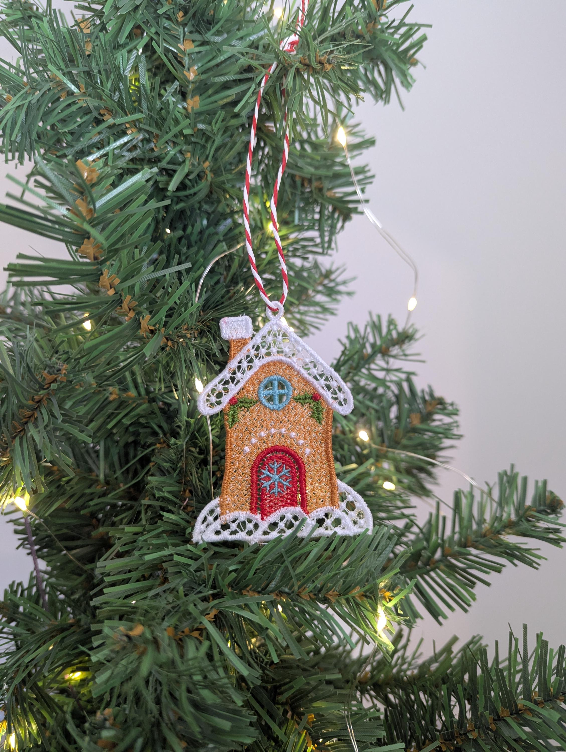 Machine Embroidery Gingerbread House Ornament: Lace Christmas Decoration