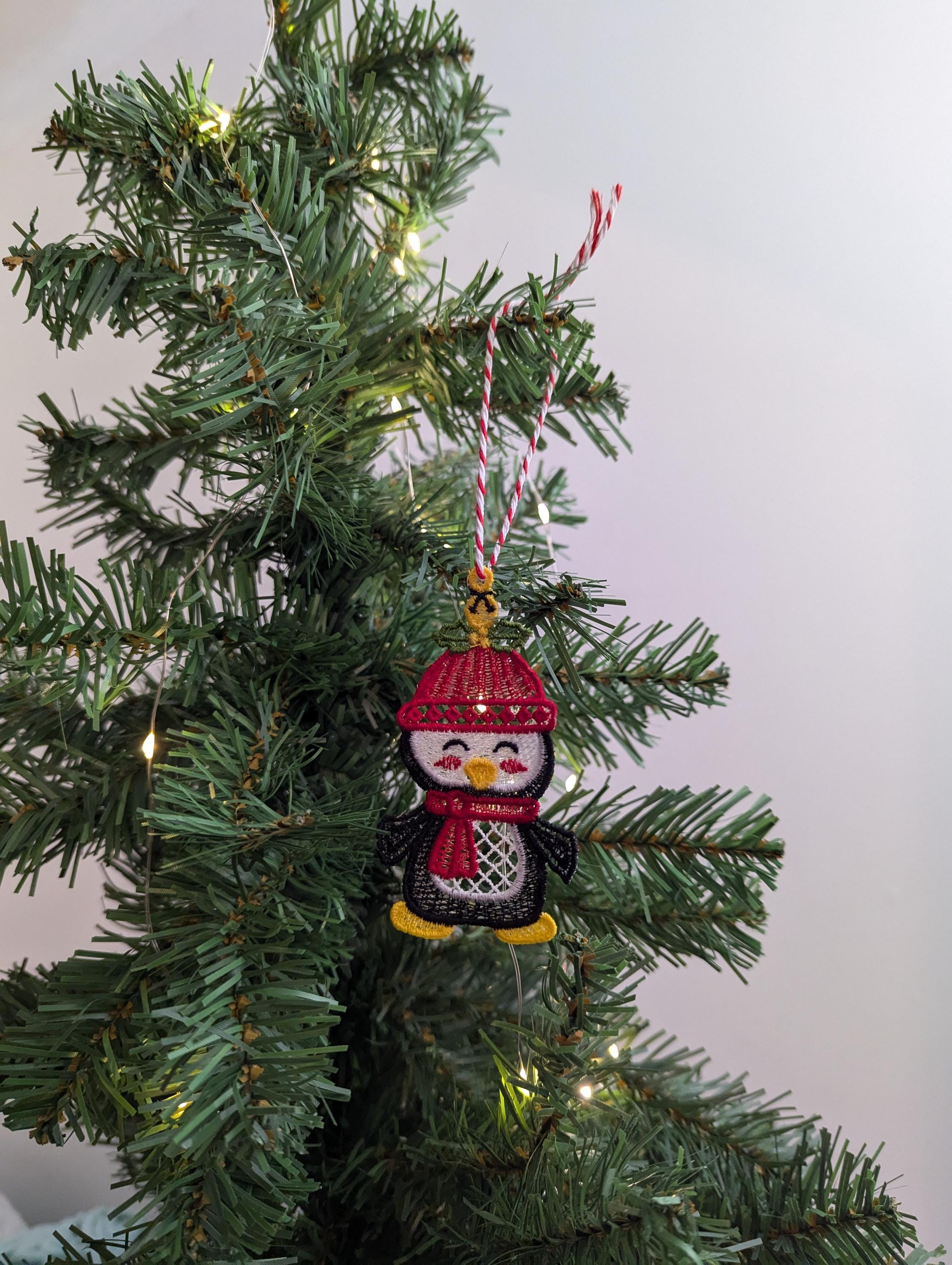 Embroidered Christmas Penguin Ornament: Hanging Decoration