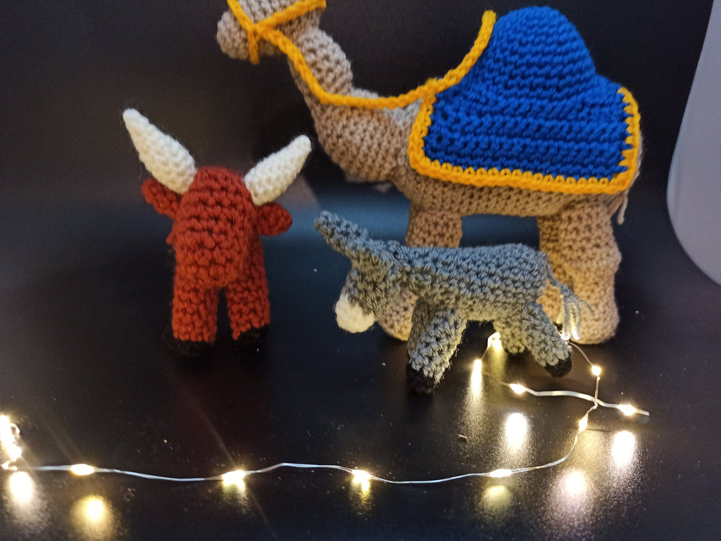 Handmade Crochet Nativity Animal Set: Camel, Cow & Donkey