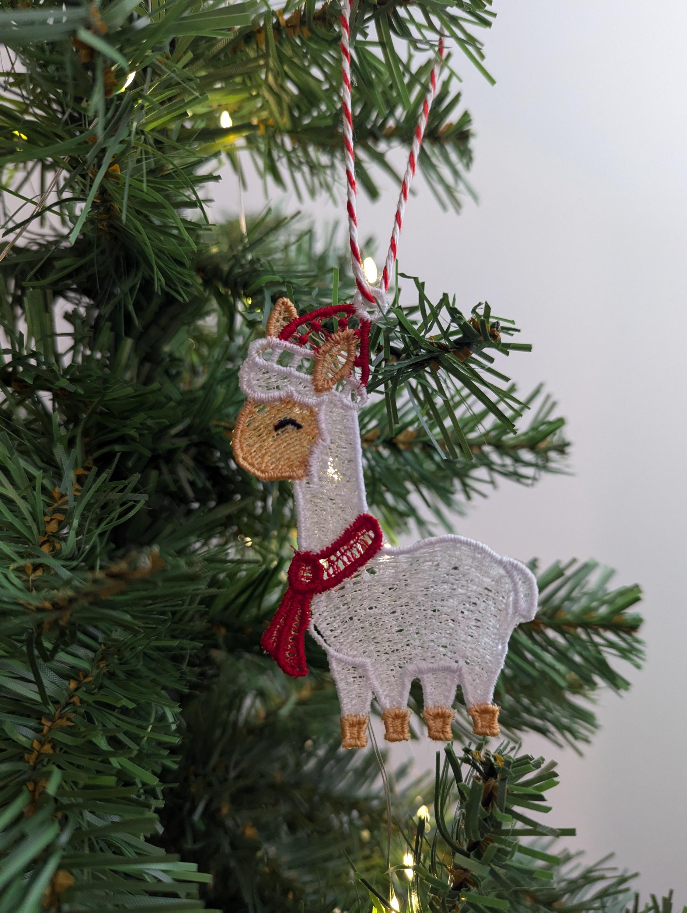 Embroidered Lace Christmas Alpaca Ornament: Hanging Pet Decoration