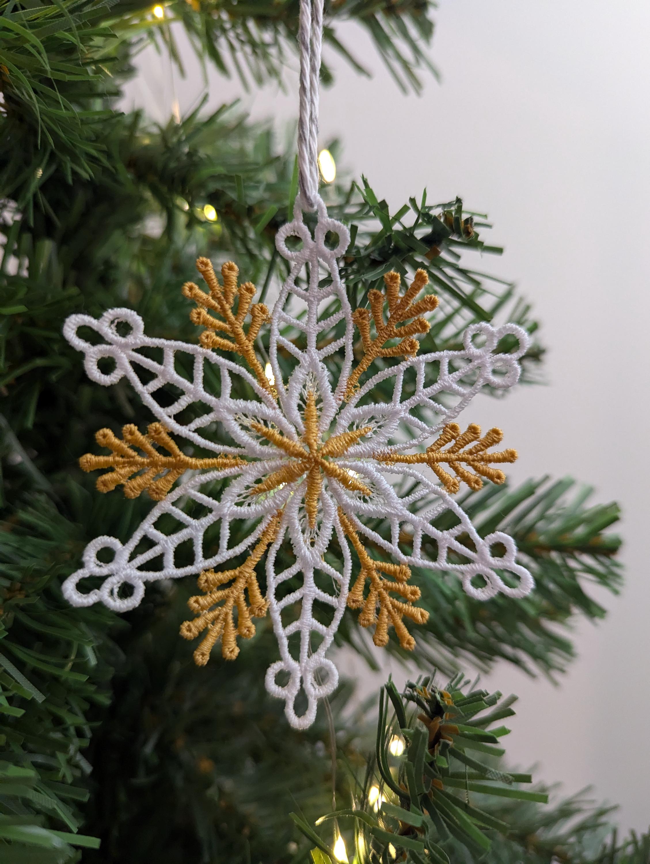 Machine Embroidery Snowflake Ornament: Lacey Christmas Decor