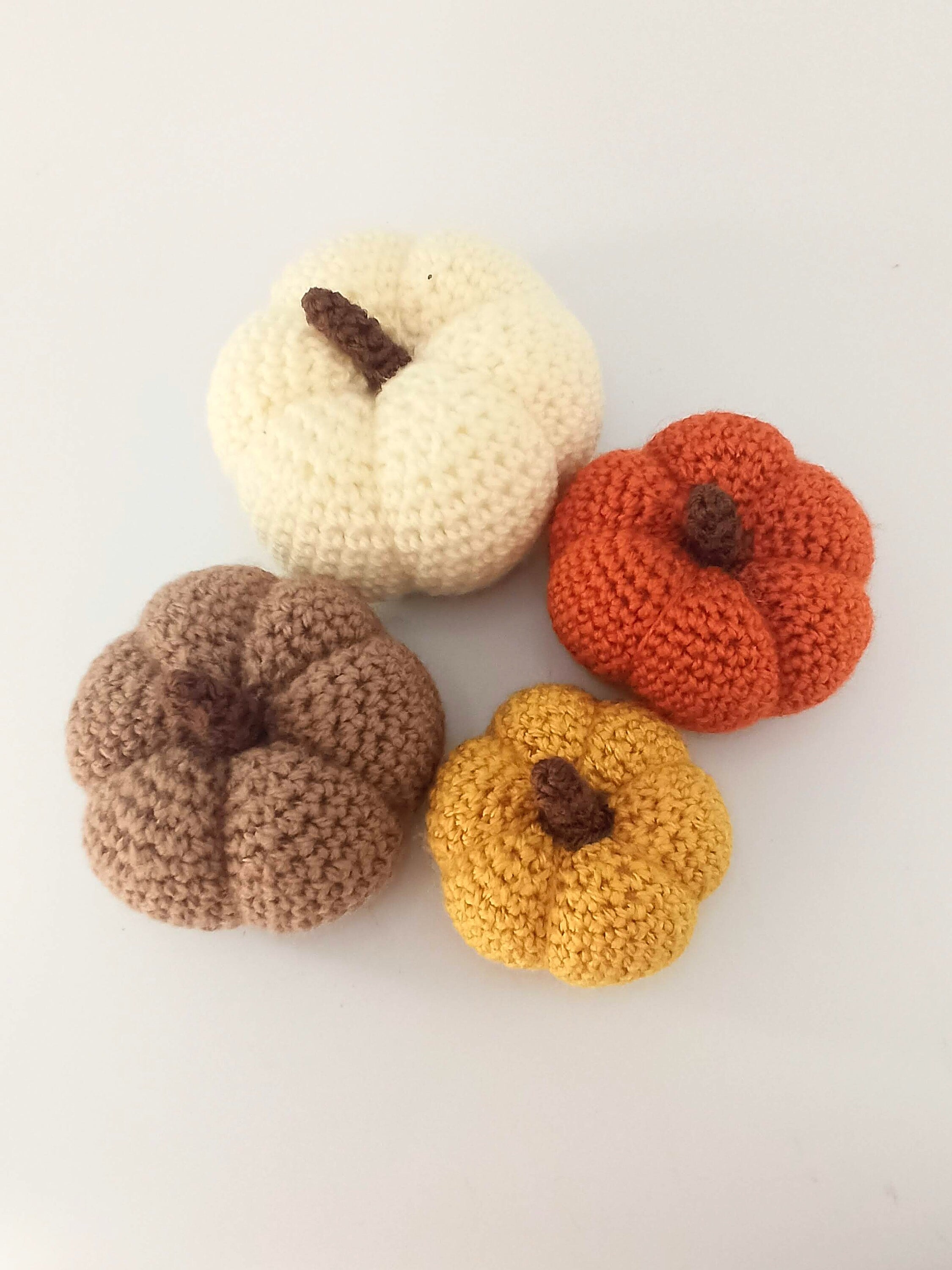 Lot de 4 grandes citrouilles au crochet, citrouille blanche, décoration de table, décoration d'automne
