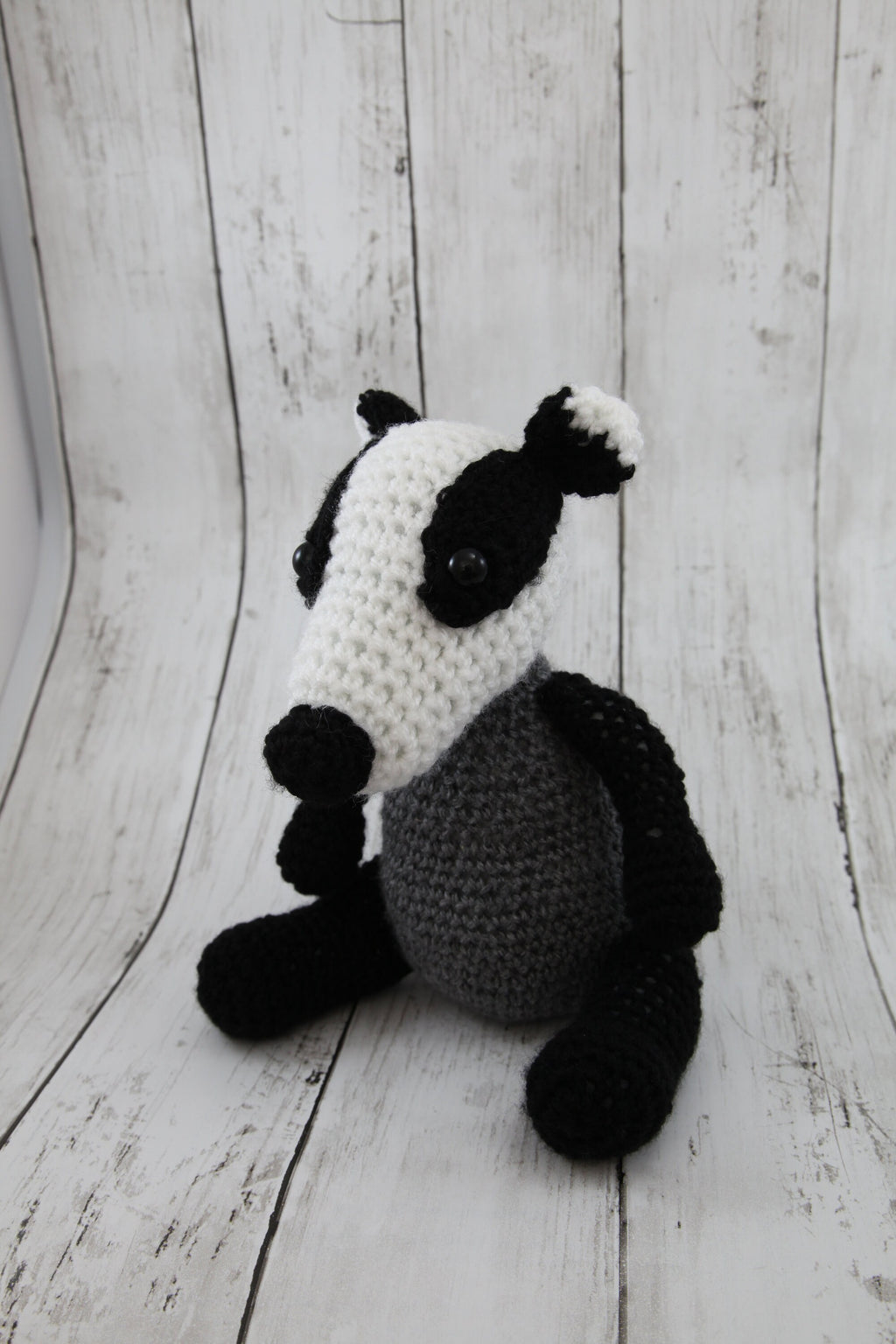 Cuddly Badger crochet soft toy, plush, handmade, plushies softies stuffed woodland decor gift children