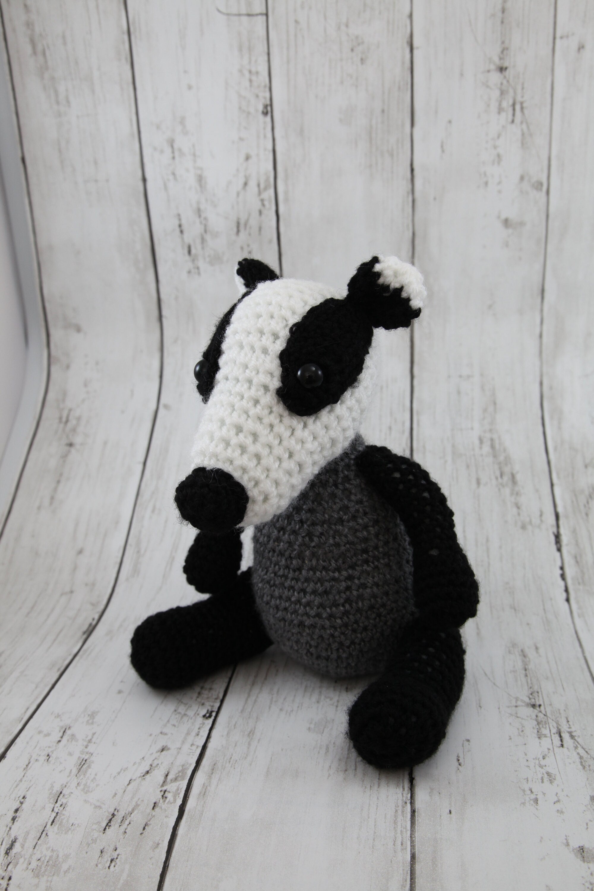 Cuddly Badger crochet soft toy, plush, handmade, plushies softies stuffed woodland decor gift children