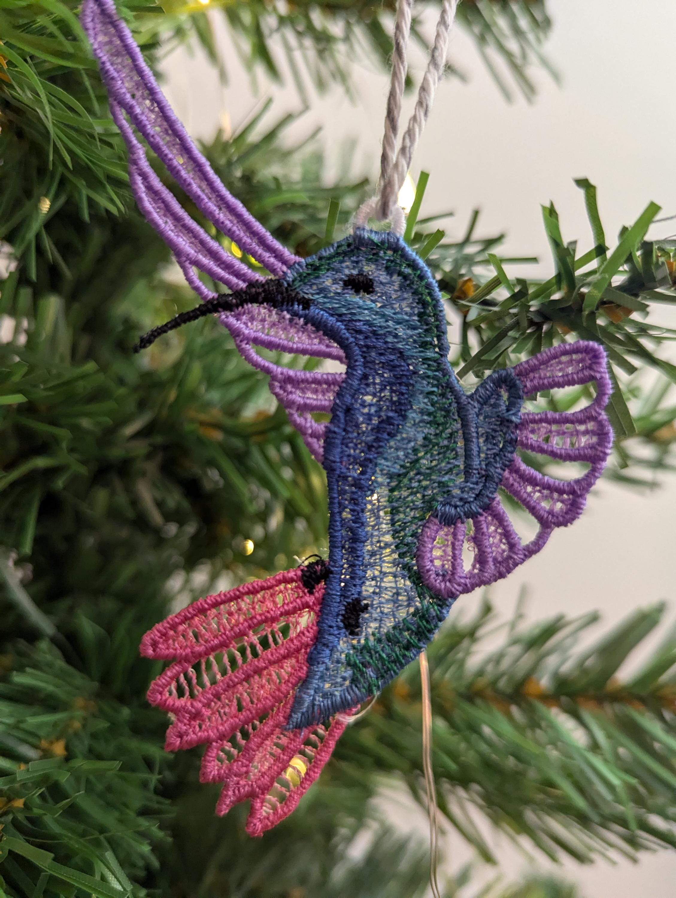 Embroidered Lace Hummingbird Ornament: Colorful Hanging Decoration