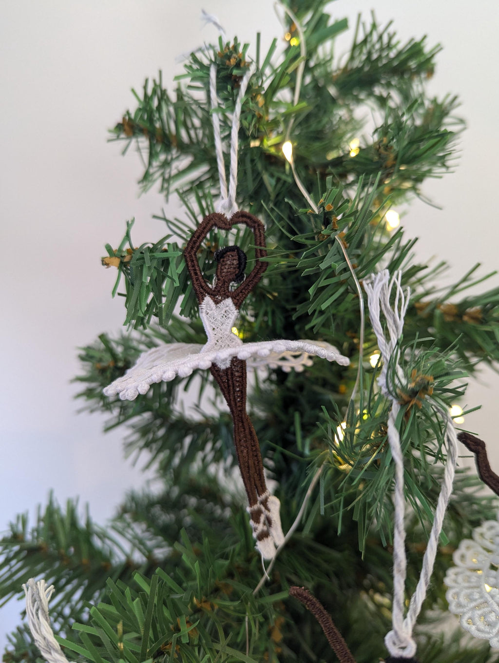 Lacey Ballerina Christmas Ornament, Machine Embroidery Dancer Decoration