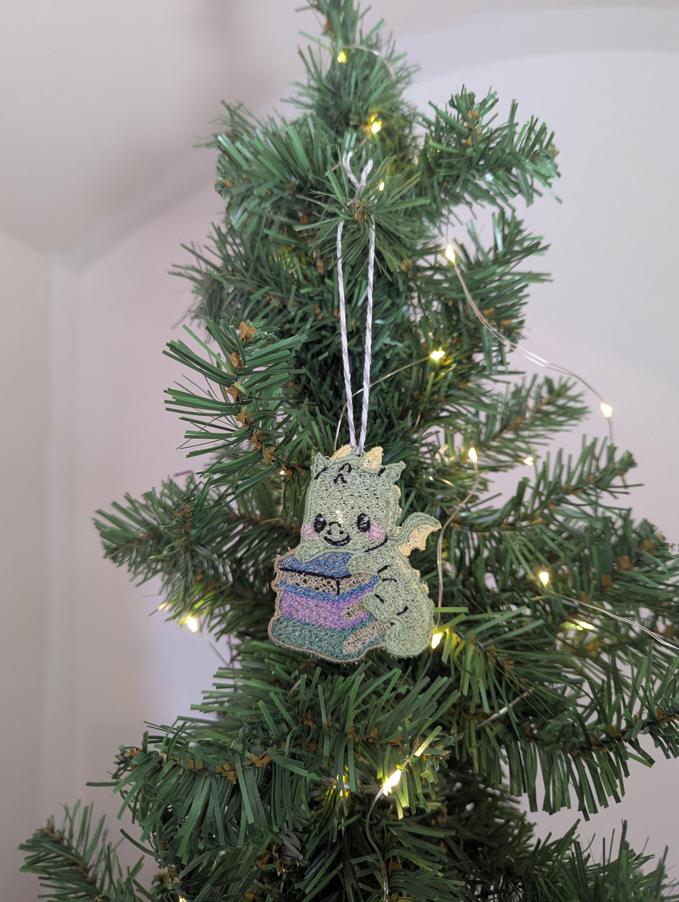 Embroidered hanging Book Dragon decorations, machine embroidery
