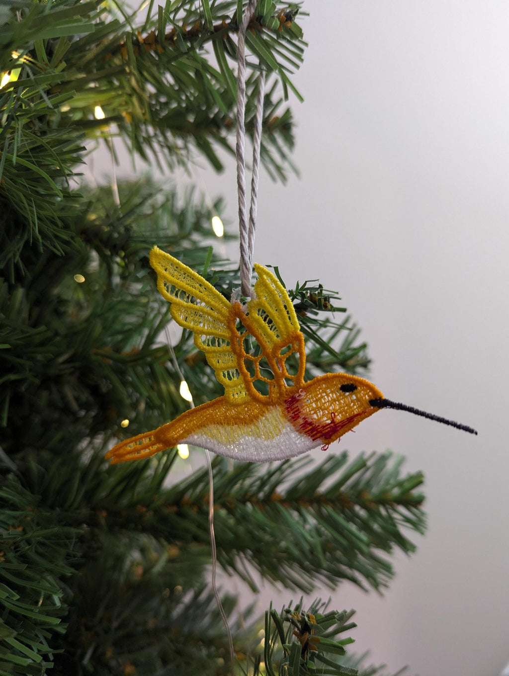 Lace Hummingbird Ornament: Machine Embroidery Hanging Decoration