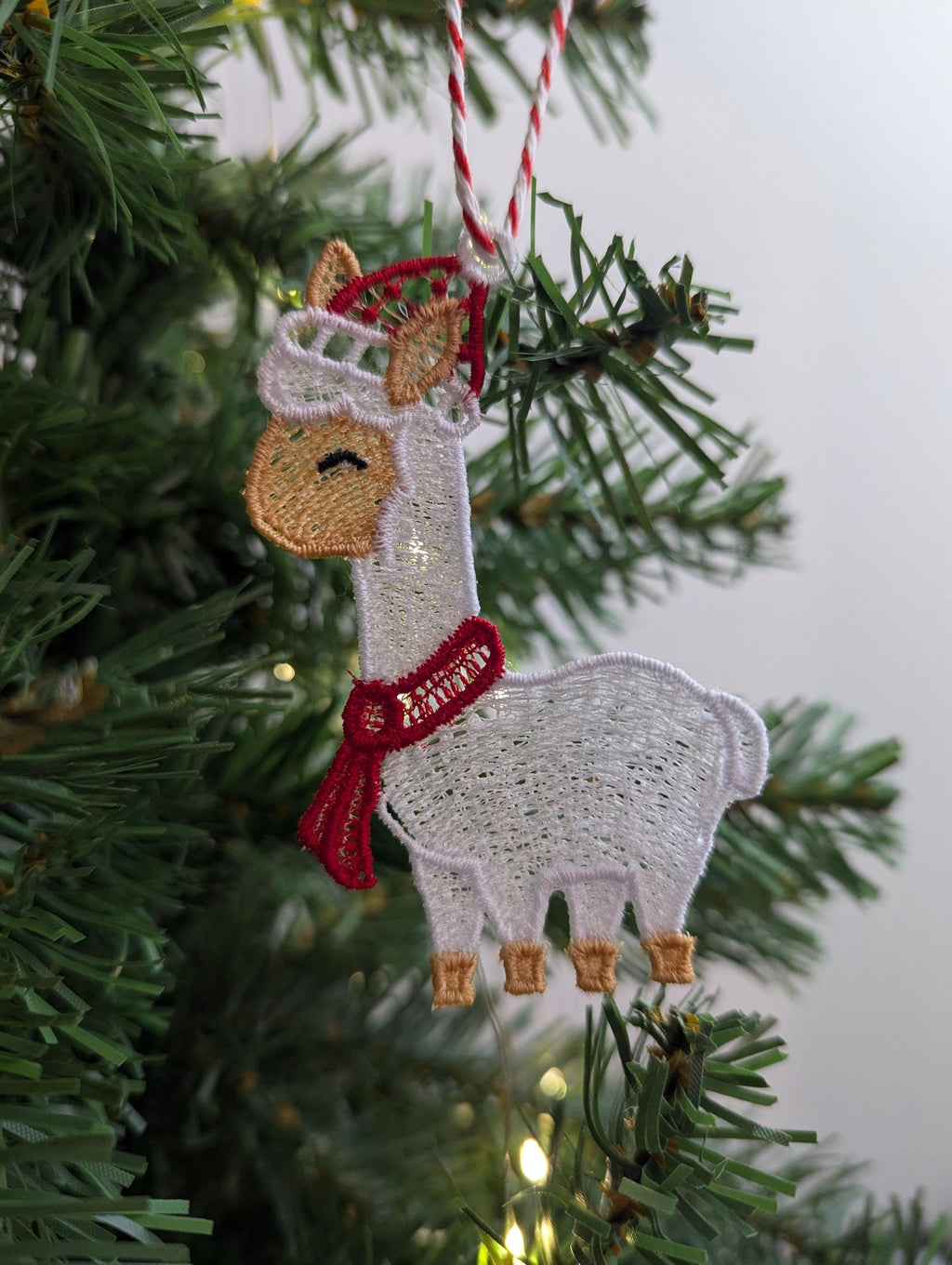 Embroidered Lace Christmas Alpaca Ornament: Hanging Pet Decoration